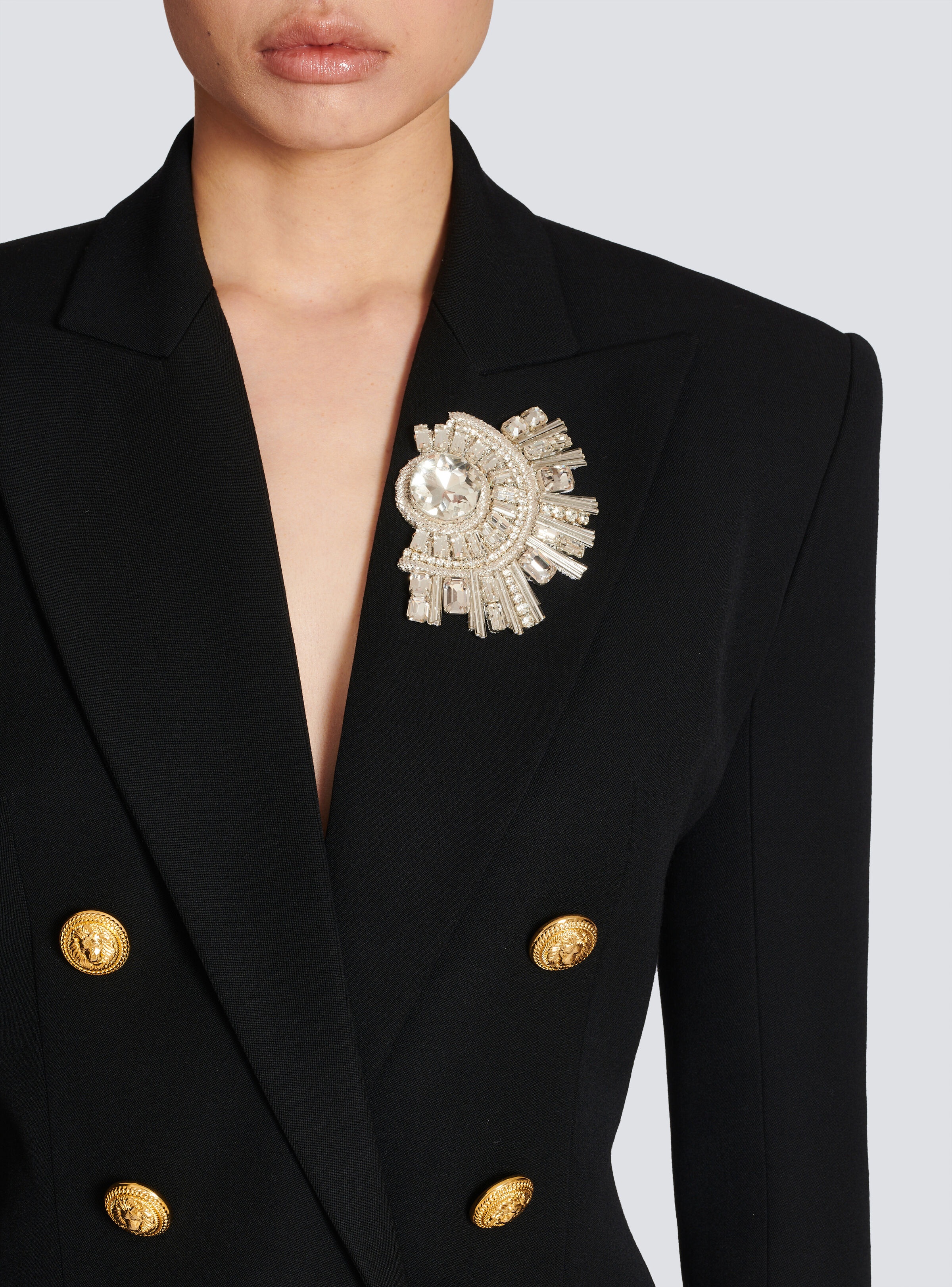 Wool double-breasted blazer with badge - 6