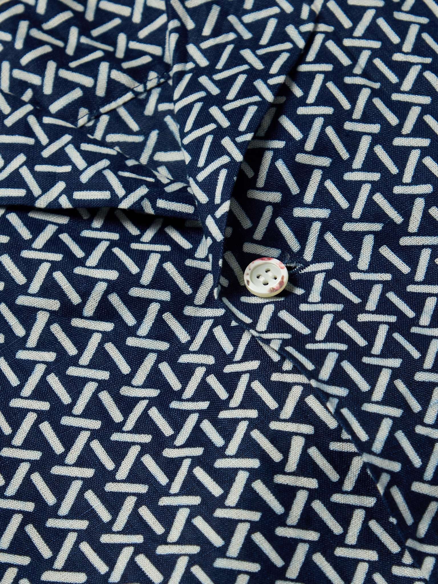 Camp-Collar Printed Linen Shirt - 4