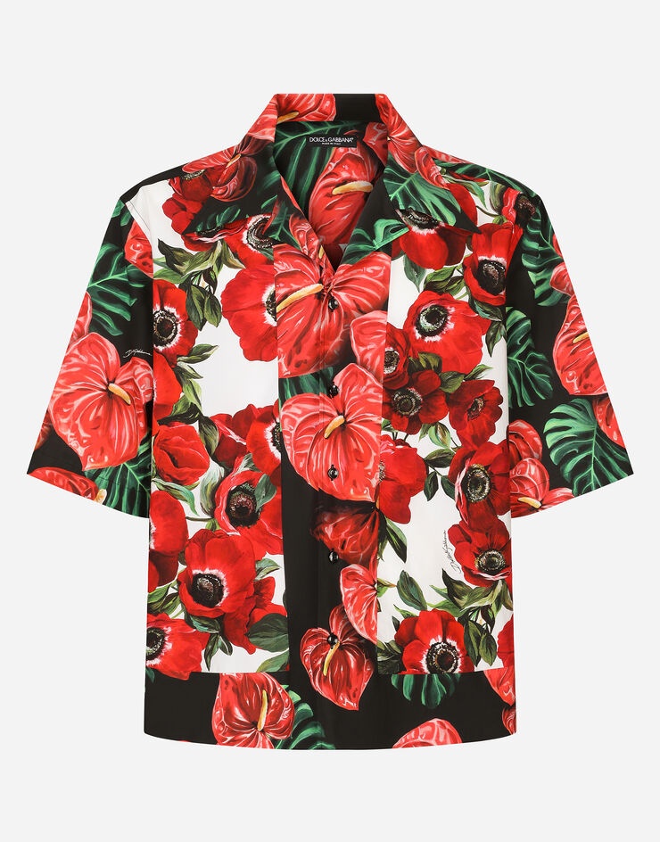 Stretch cotton Hawaiian shirt with floral print - 3
