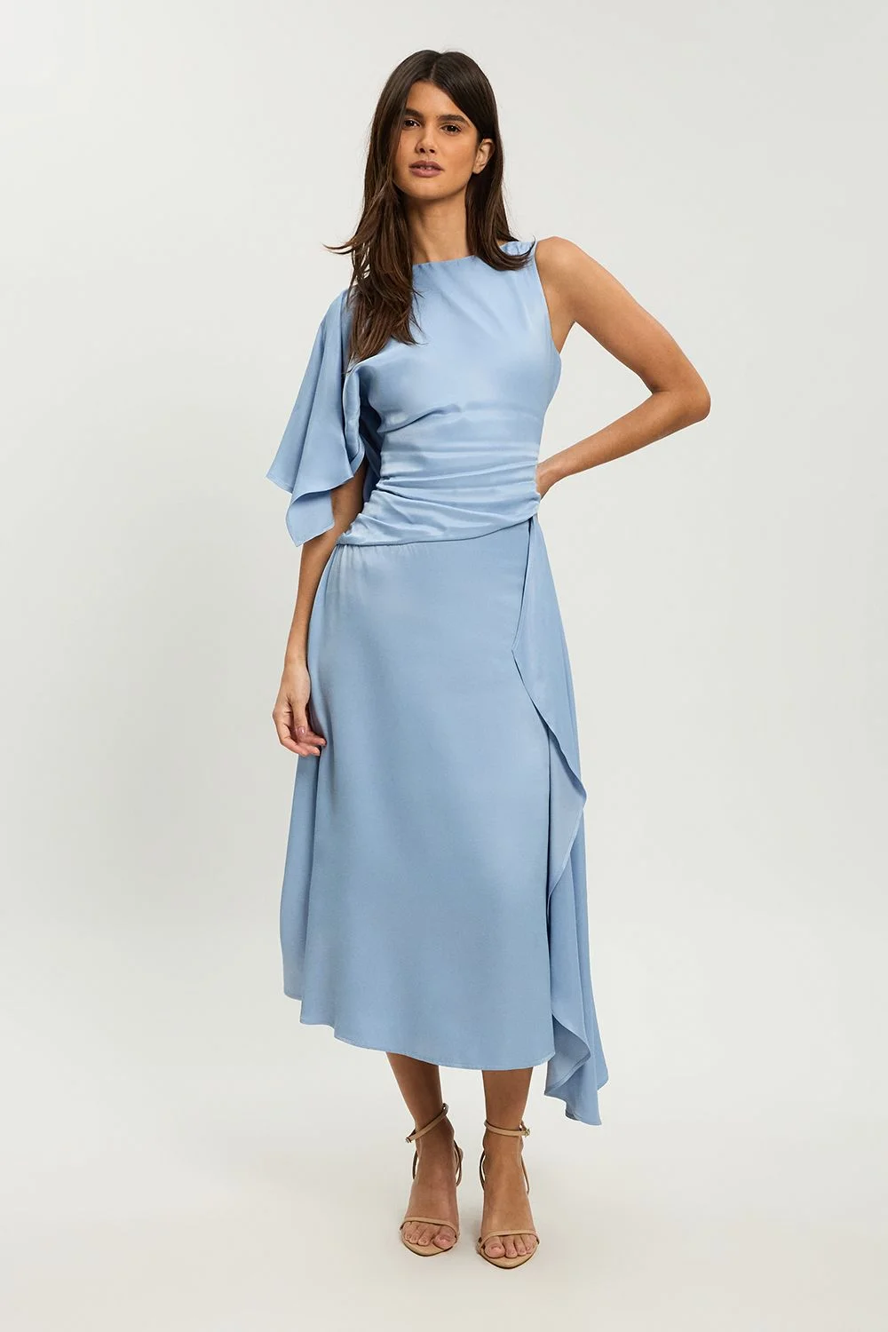 Petite Viscose Drape Satin Midi Dress - 1