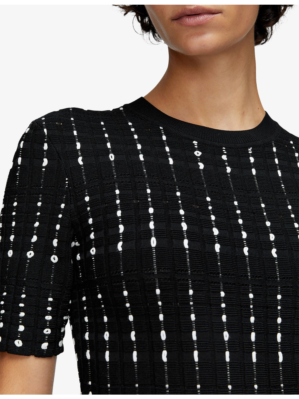 Fragmented Stripe Short-Sleeve Stretch-Knit Midi Dress - 4