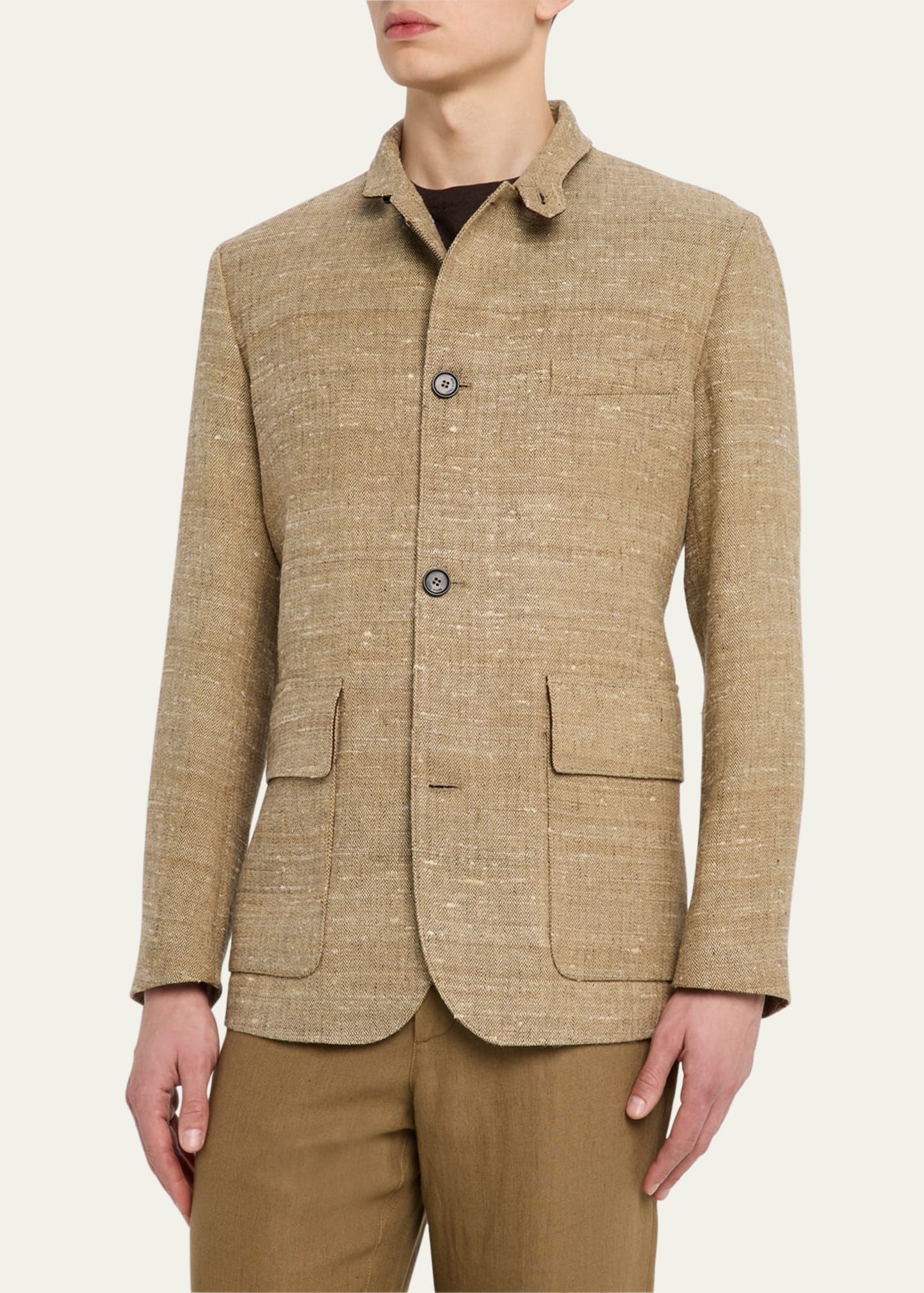 Men's Linen and Silk Roadster Single-Breasted Jacket - 4