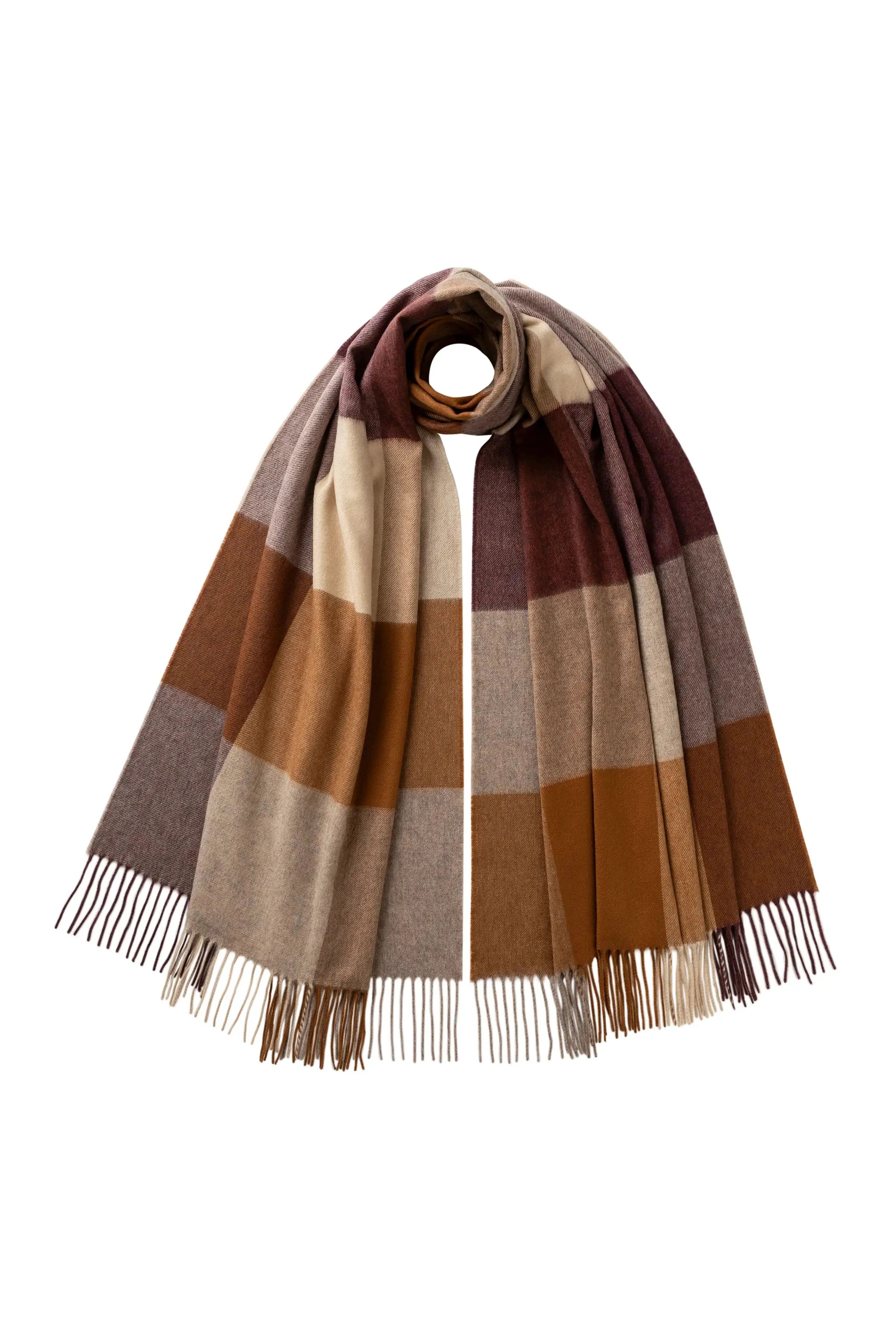 Block Check Brown Cashmere Stole - 1