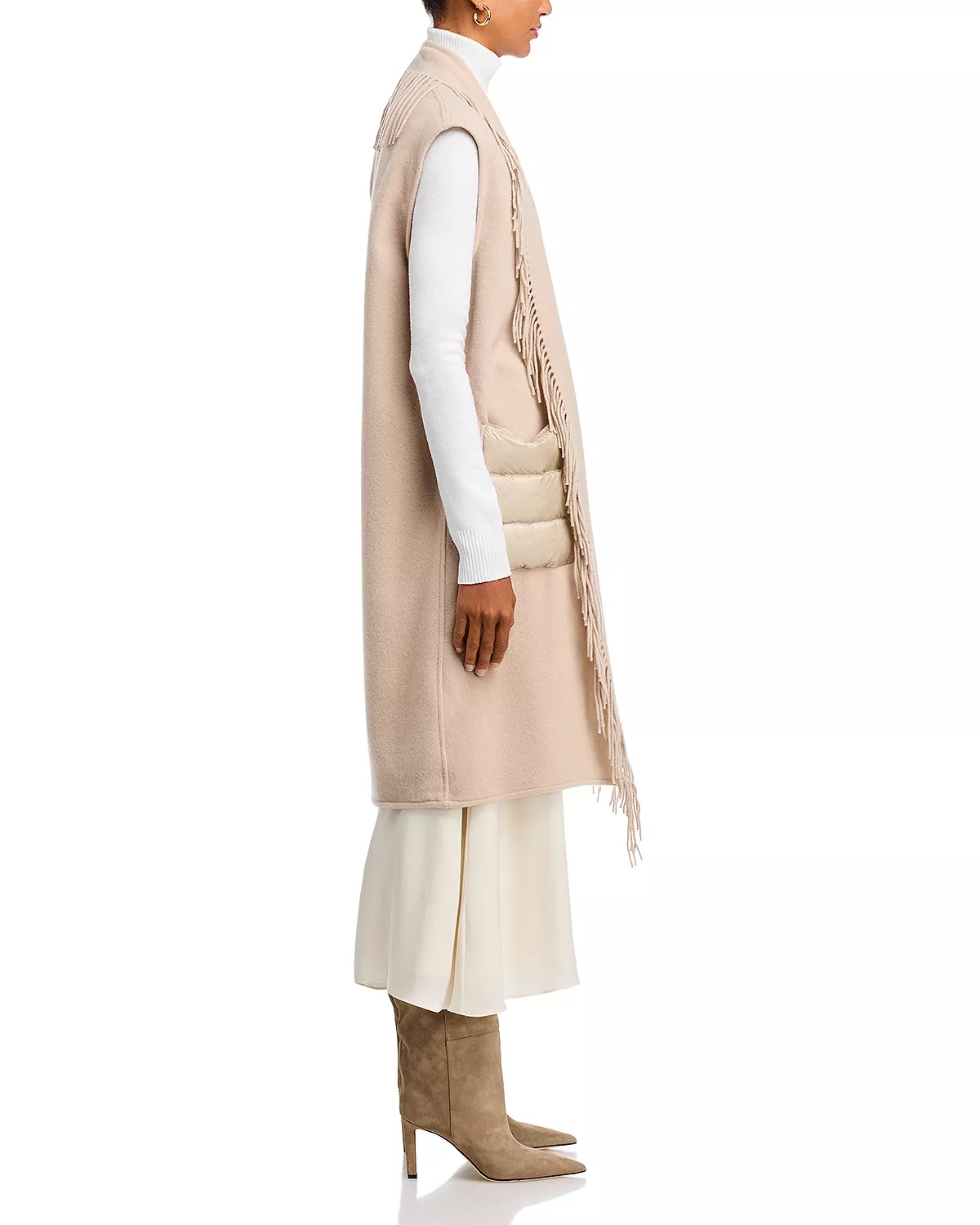 Sleeveless Mixed Media Wool Cashmere Coat - 4