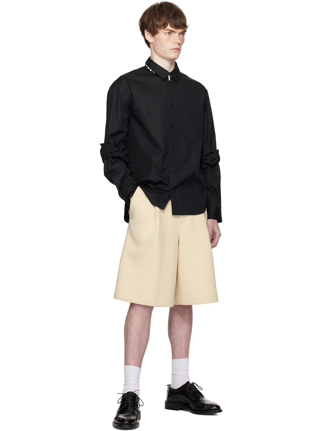 Black Bow Sleeve Classic Shirt - 4
