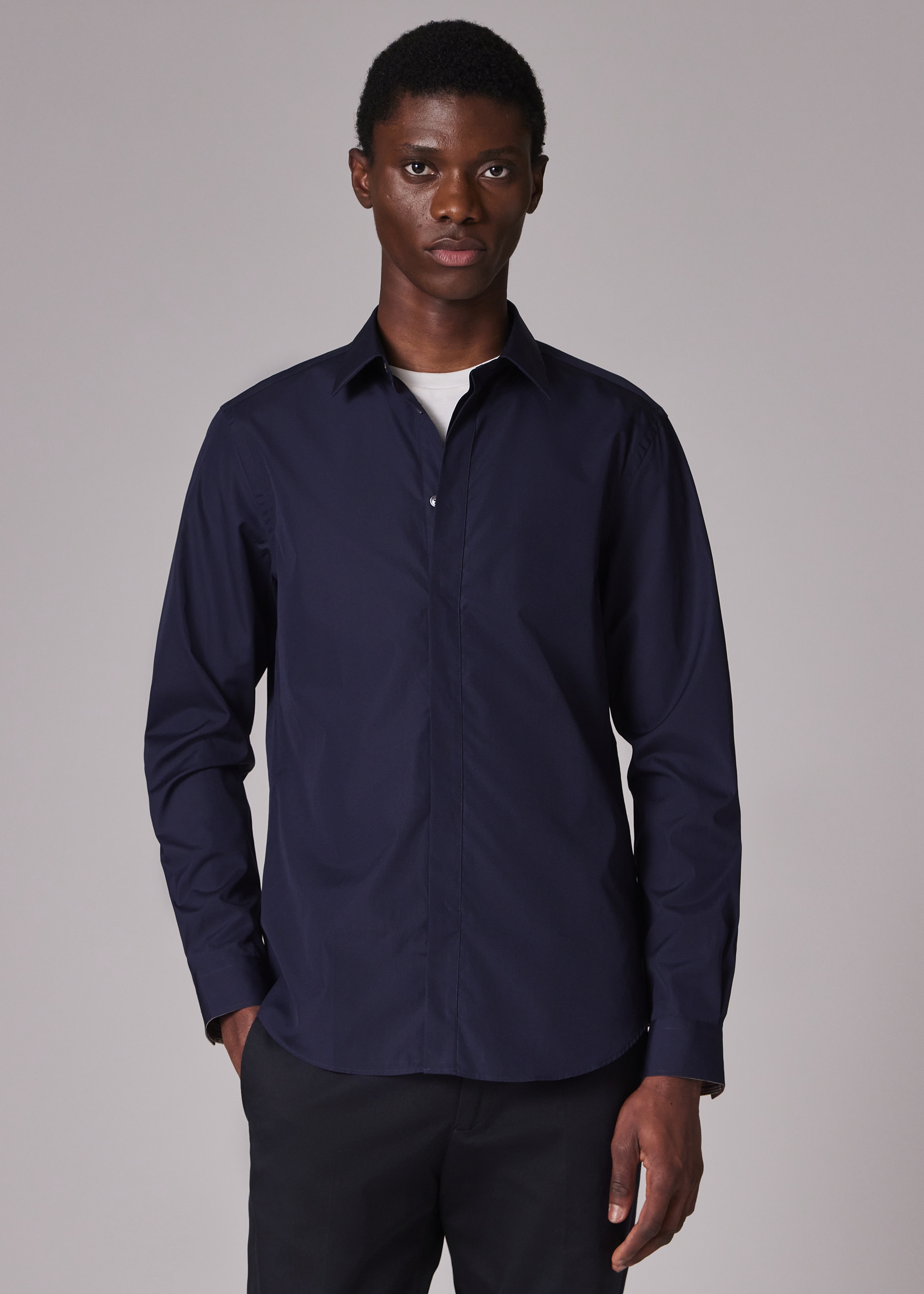 Slim-Fit Midnight Blue Cotton Shirt - 5