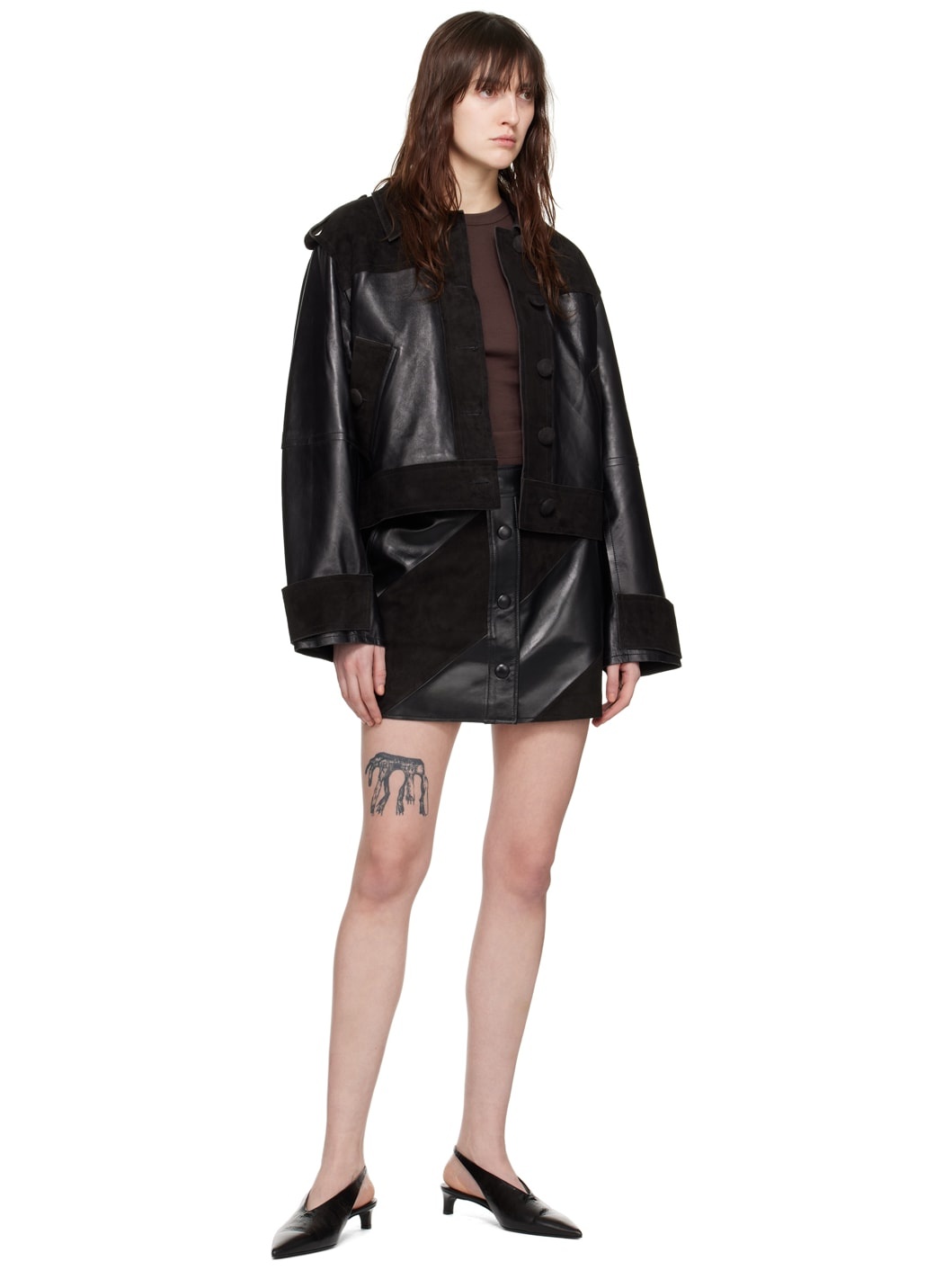 Black Seona Leather Miniskirt - 4