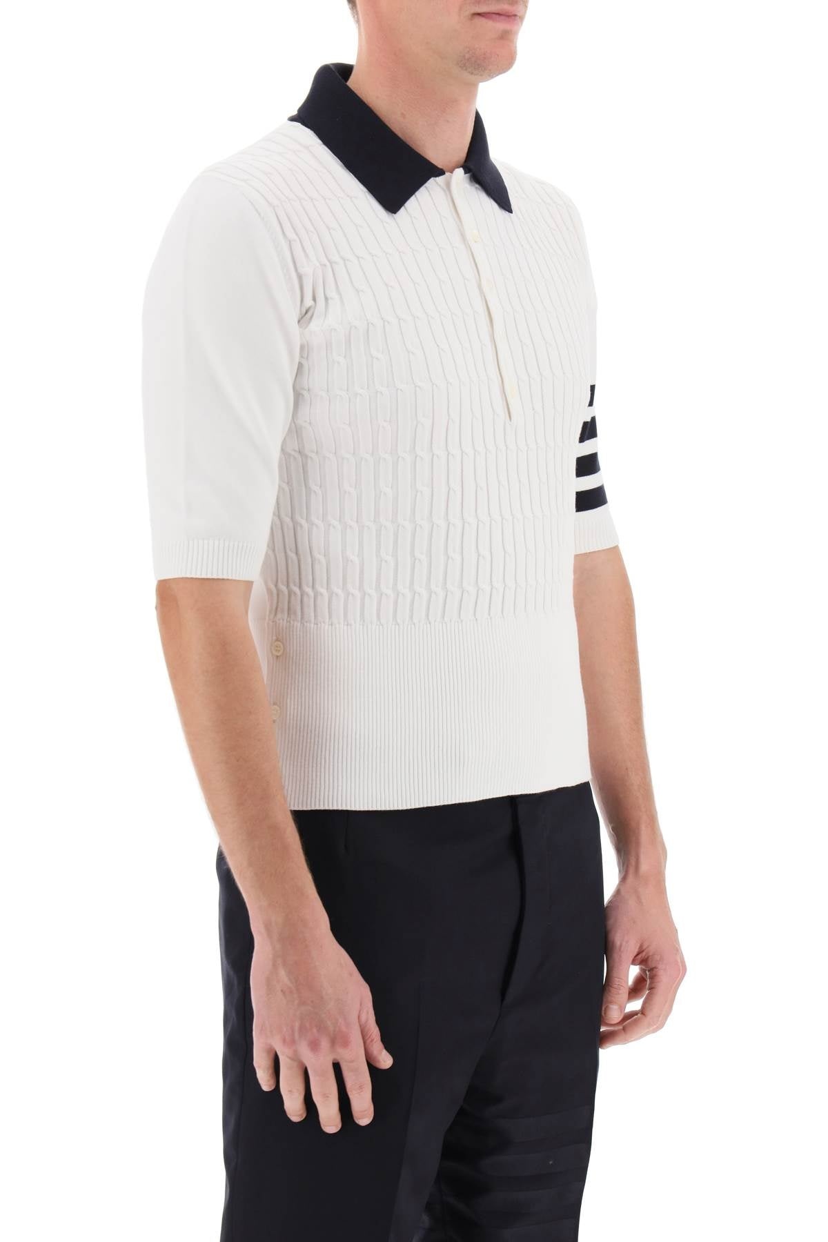 Thom Browne Placed Baby Cable 4-Bar Cotton Polo Sweater Men - 2
