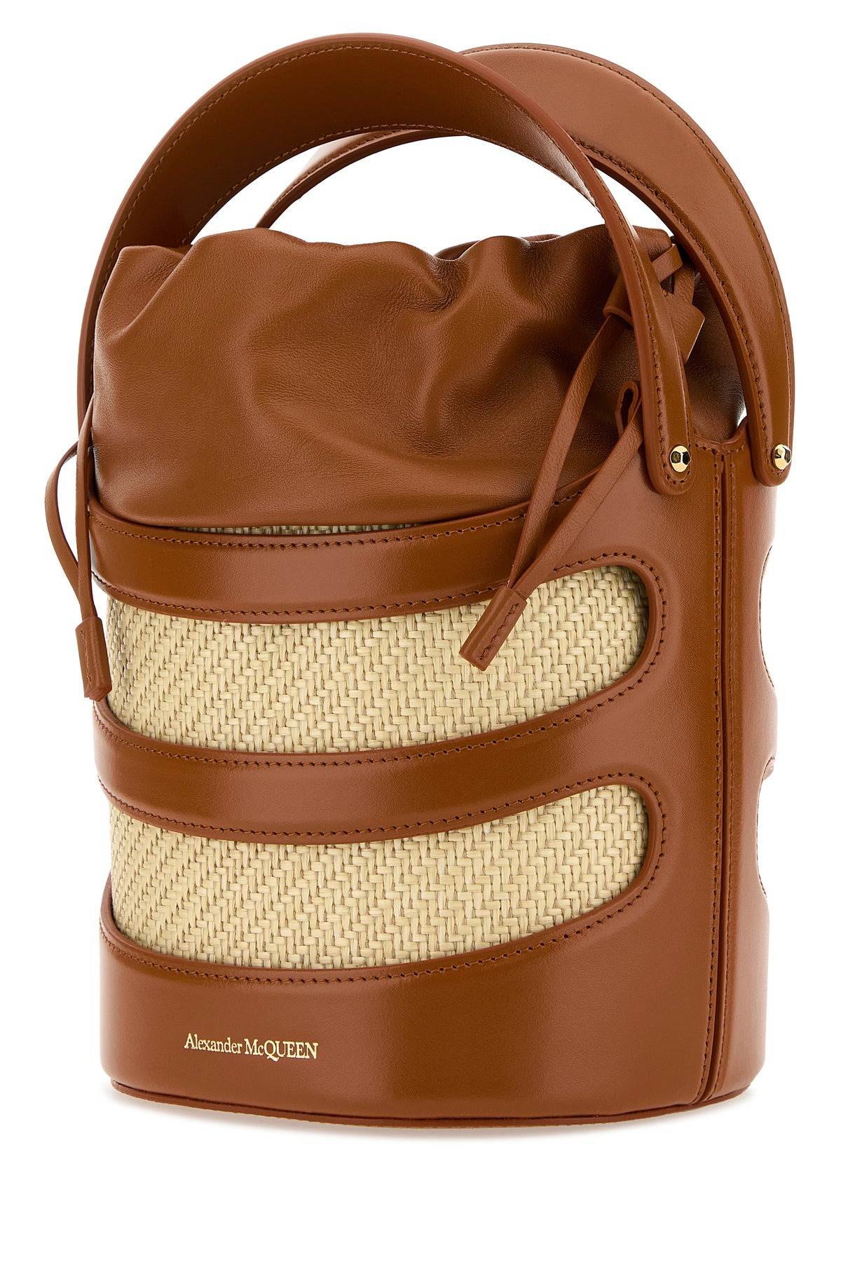 Two-tone leather and raffia The Rise bucket bag - 2