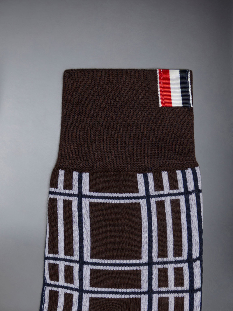 Thom Browne Prince of Wales Jacquard Check Cotton Crew Socks outlook