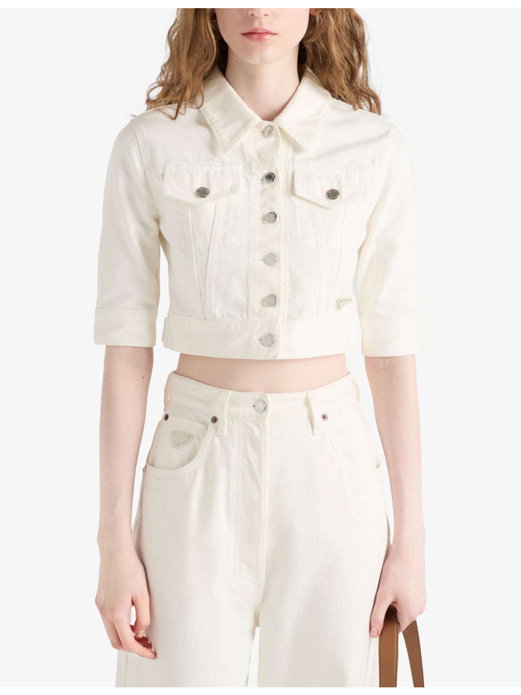 Branded-Patch Cropped Denim Jacket - 3