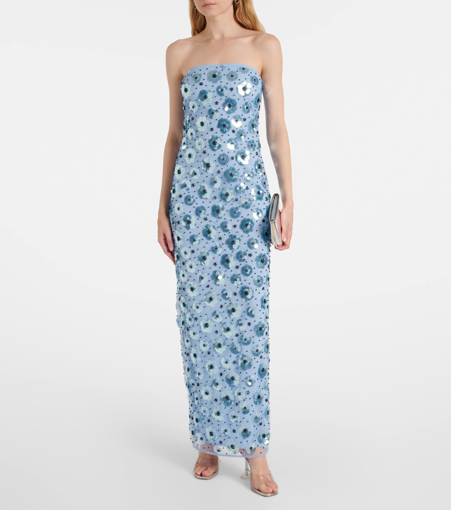 Floral embellished strapless gown - 2