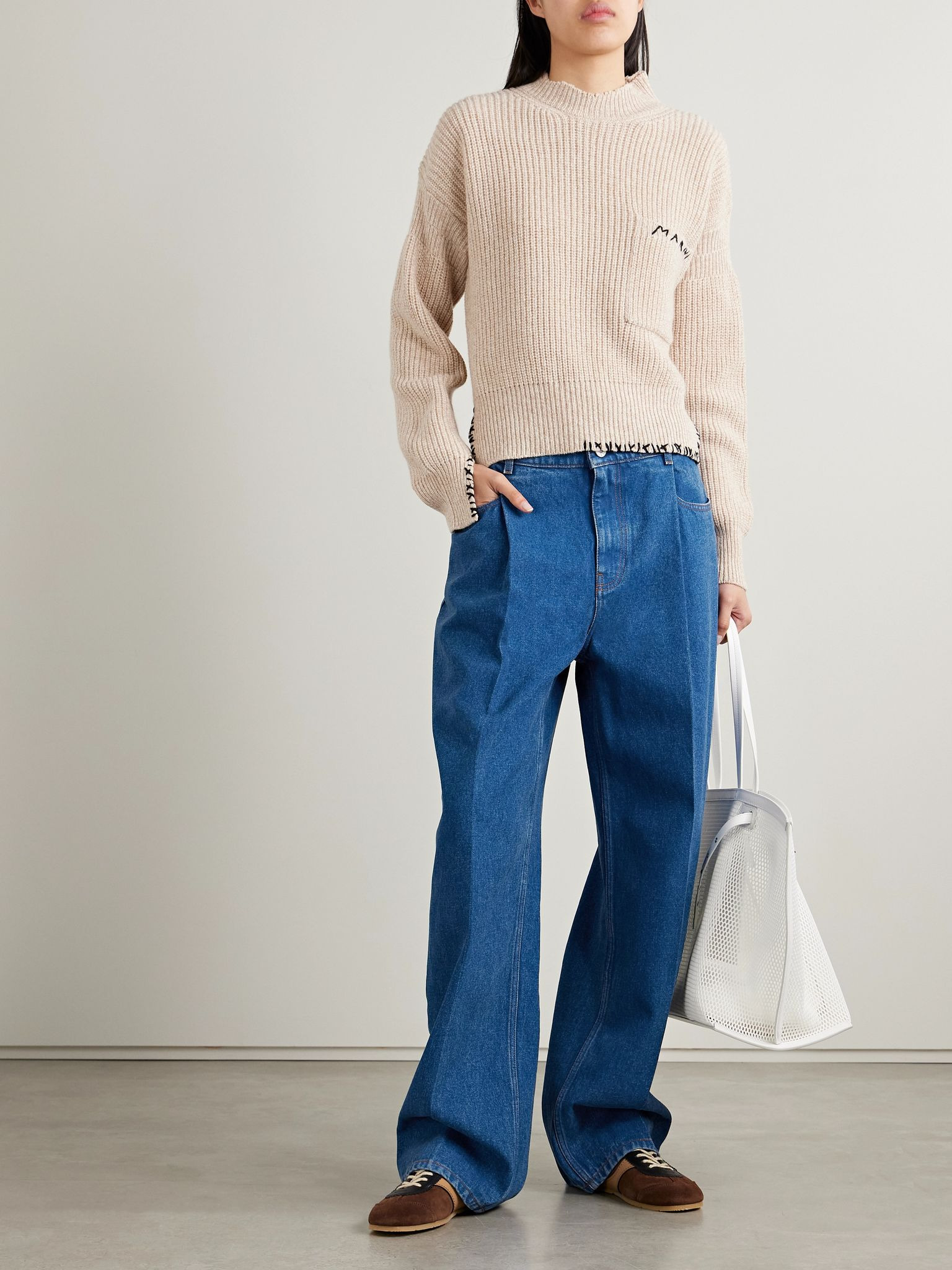 Pleated low-rise wide-leg jeans Royal blue - 2