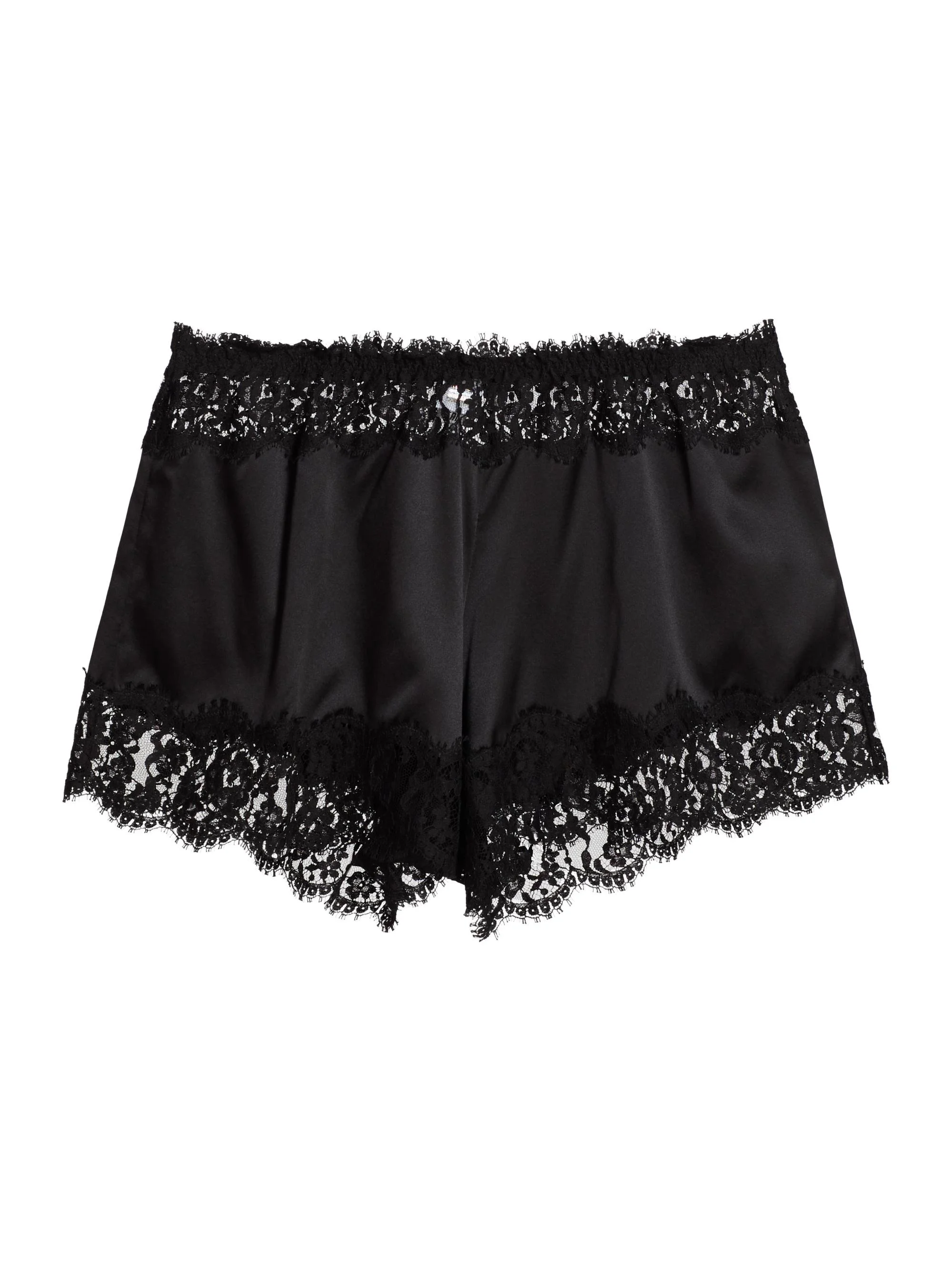 Women's Lace-Trim Silk Slip Shorts - Black - 1