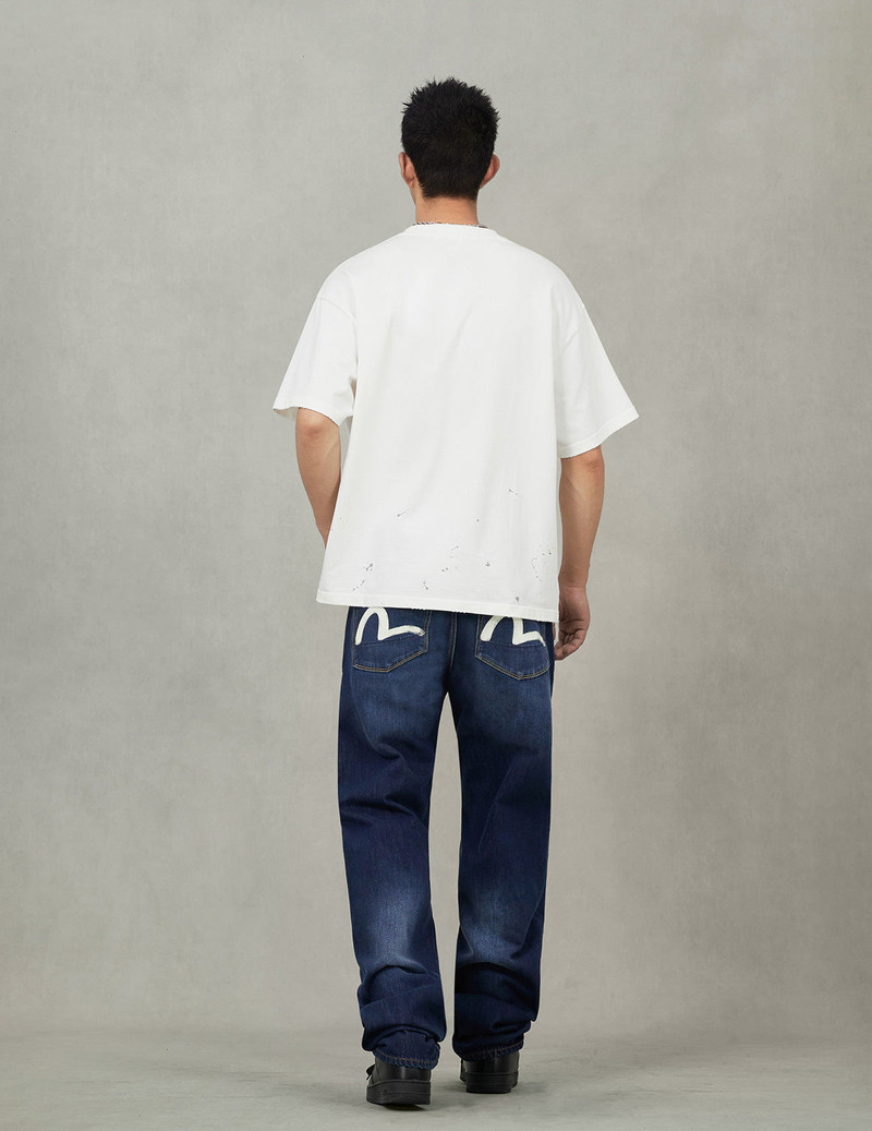 Ecru Brushstoke Seagull Print Regular Fit Jeans #2000 5