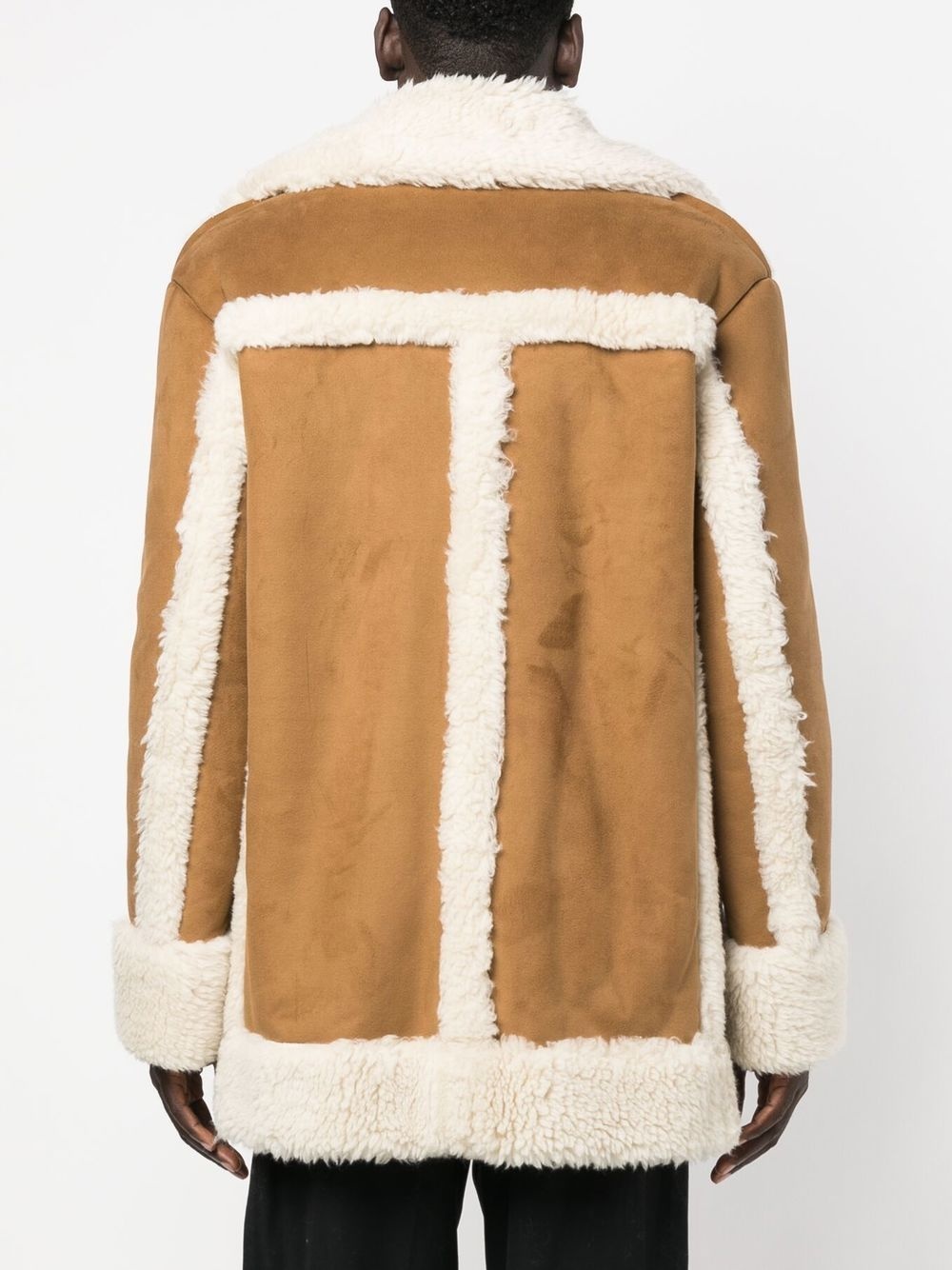 faux-shearling single-breasted coat - 4