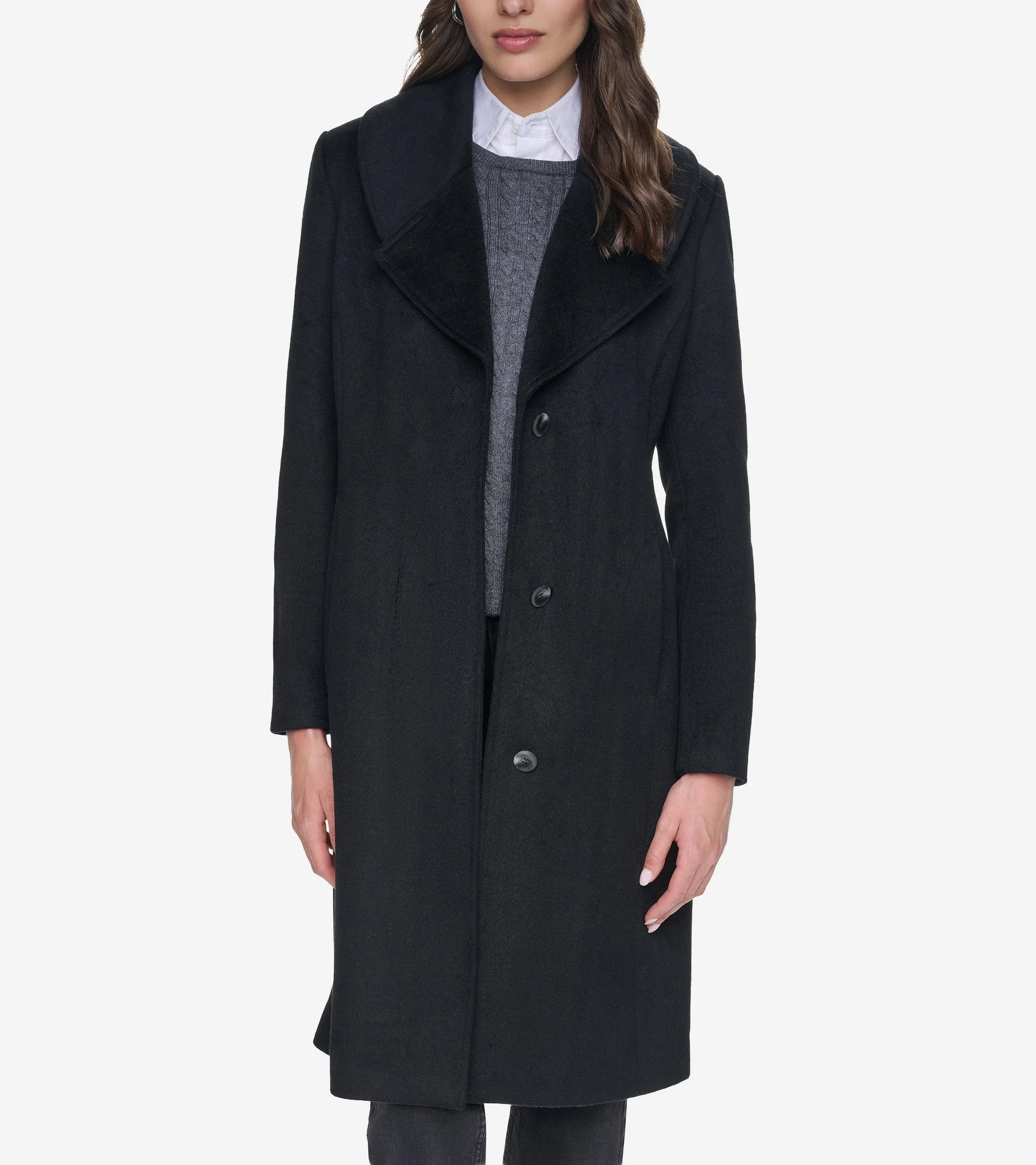 Women's Large Collar Wool Coat - 1