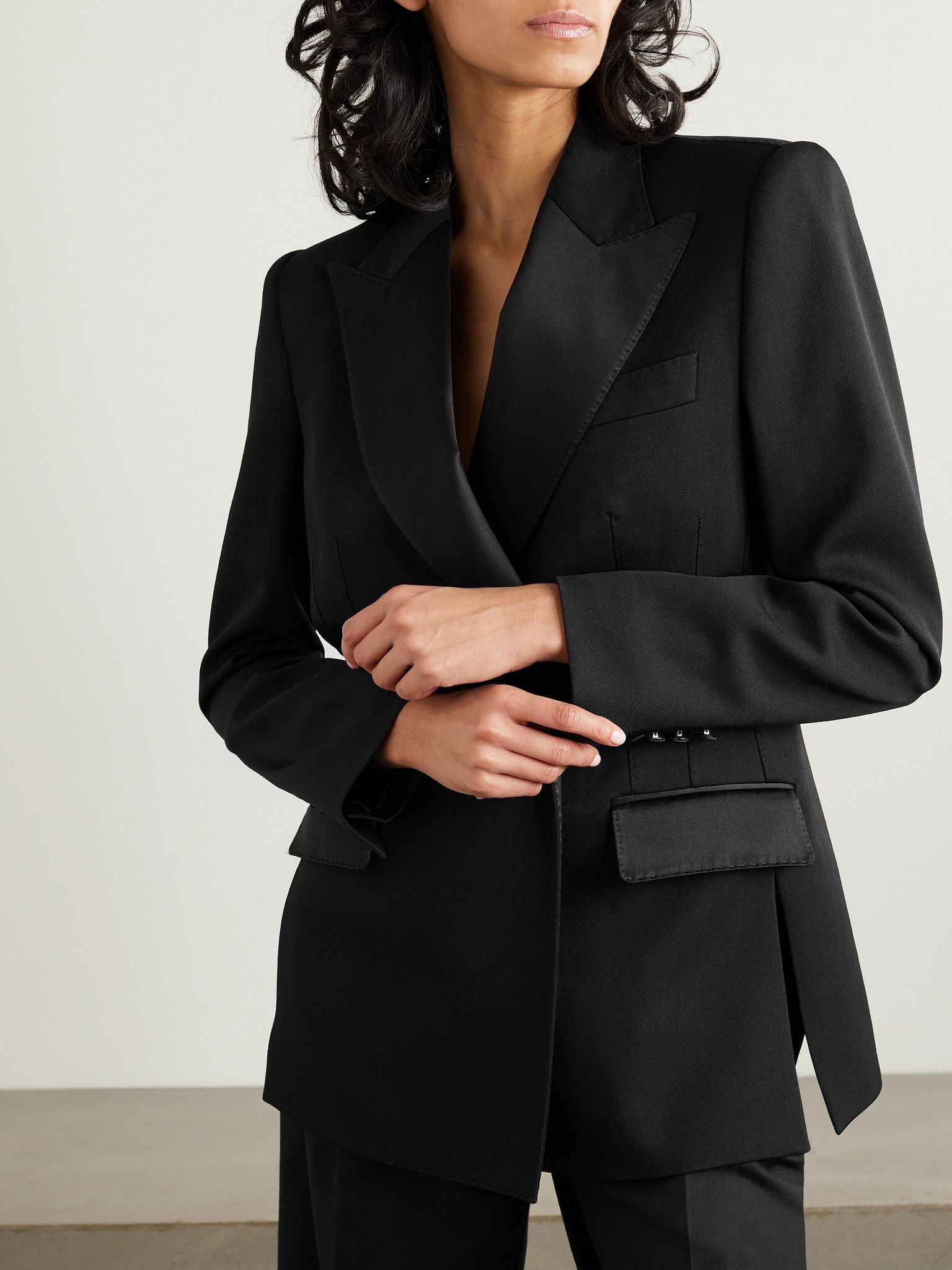 Silk satin-trimmed wool-blend twill blazer Black - 3