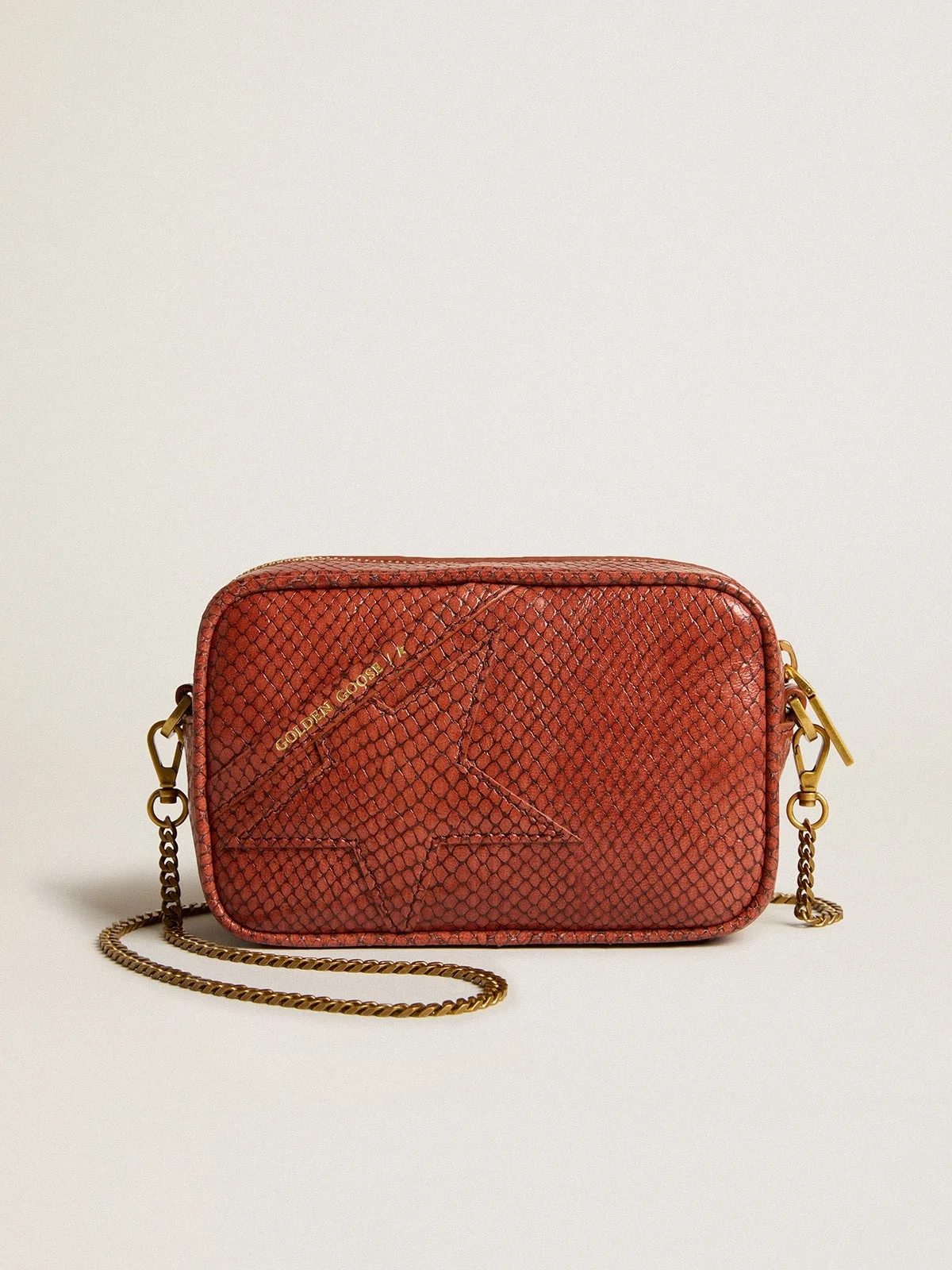 Mini Star Bag in rust-colored snake-print leather - 1