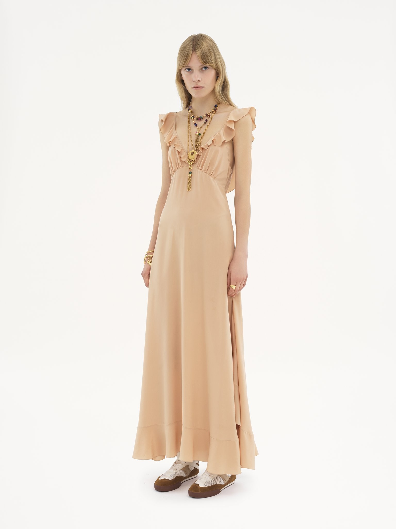 LONG SUN DRESS IN CRÊPE DE CHINE - 4