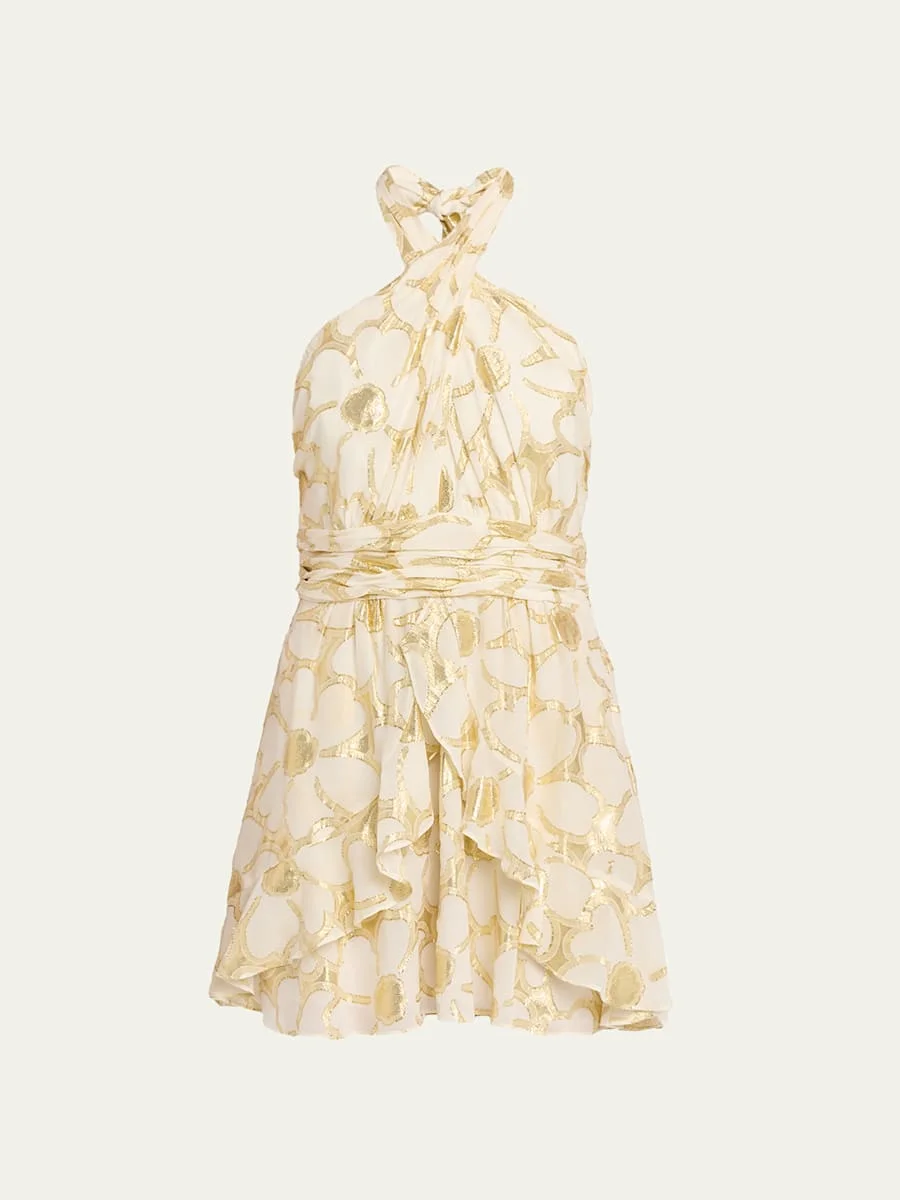 Reuben Metallic Floral Halter Mini Dress - 1