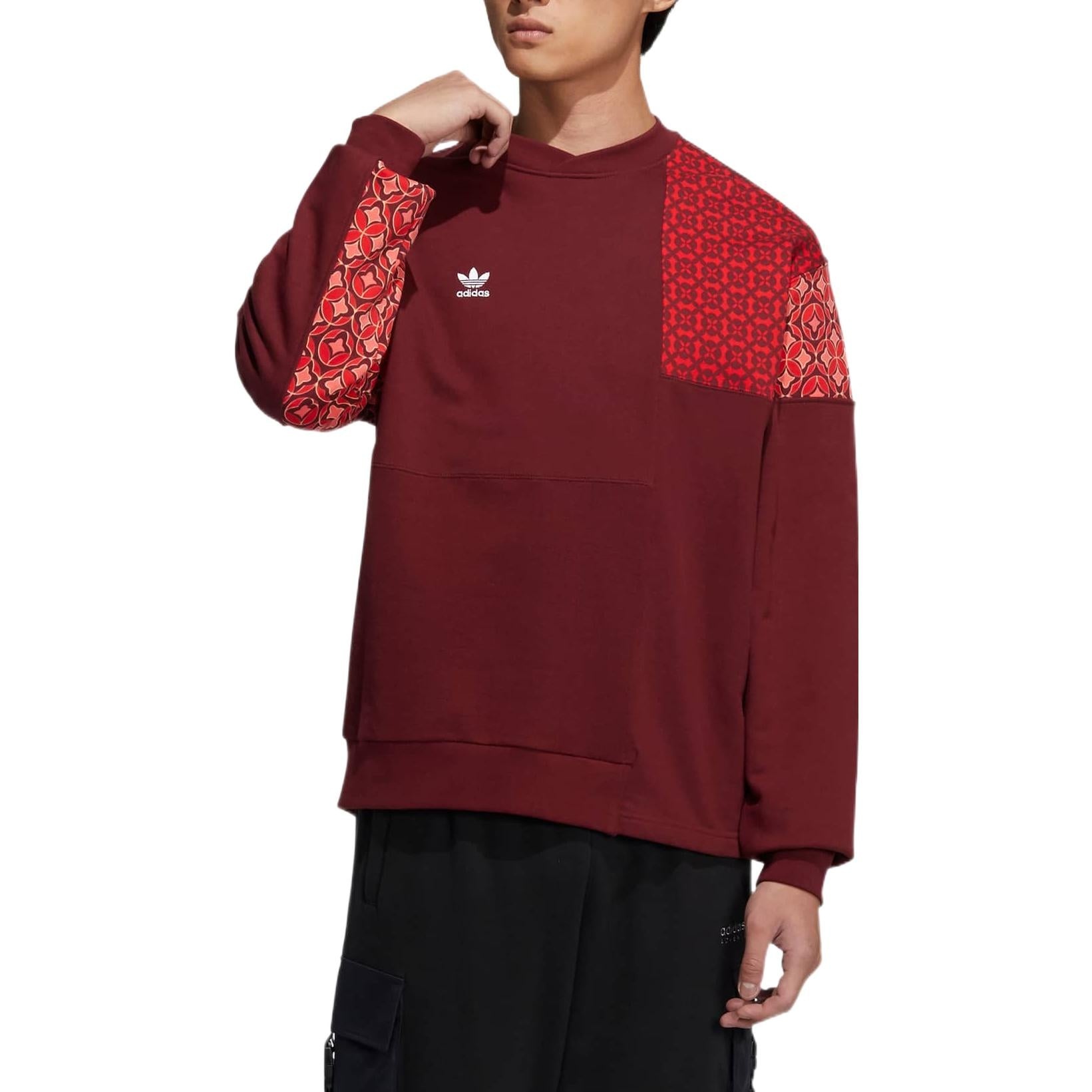 adidas originals CNY Limited Pattern Printing Sports Round Neck Pullover Brown Red HC0564 - 6