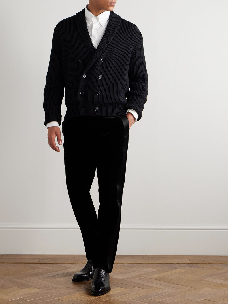 TOM FORD Straight-Leg Satin-Trimmed Velvet Tuxedo Trousers Black outlook