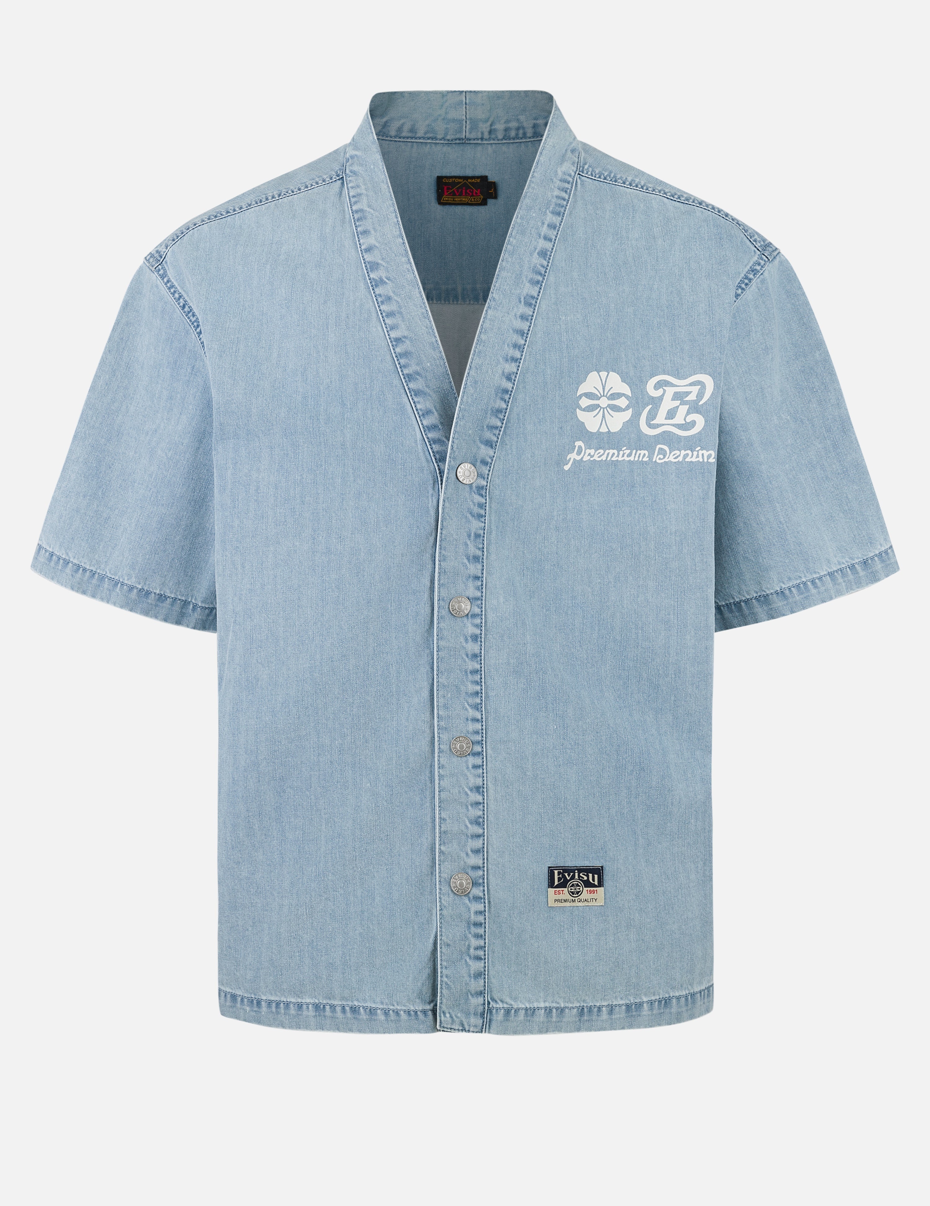 Hakutaku and Logo Print Fashion Fit Denim Baseball Shirt - 2
