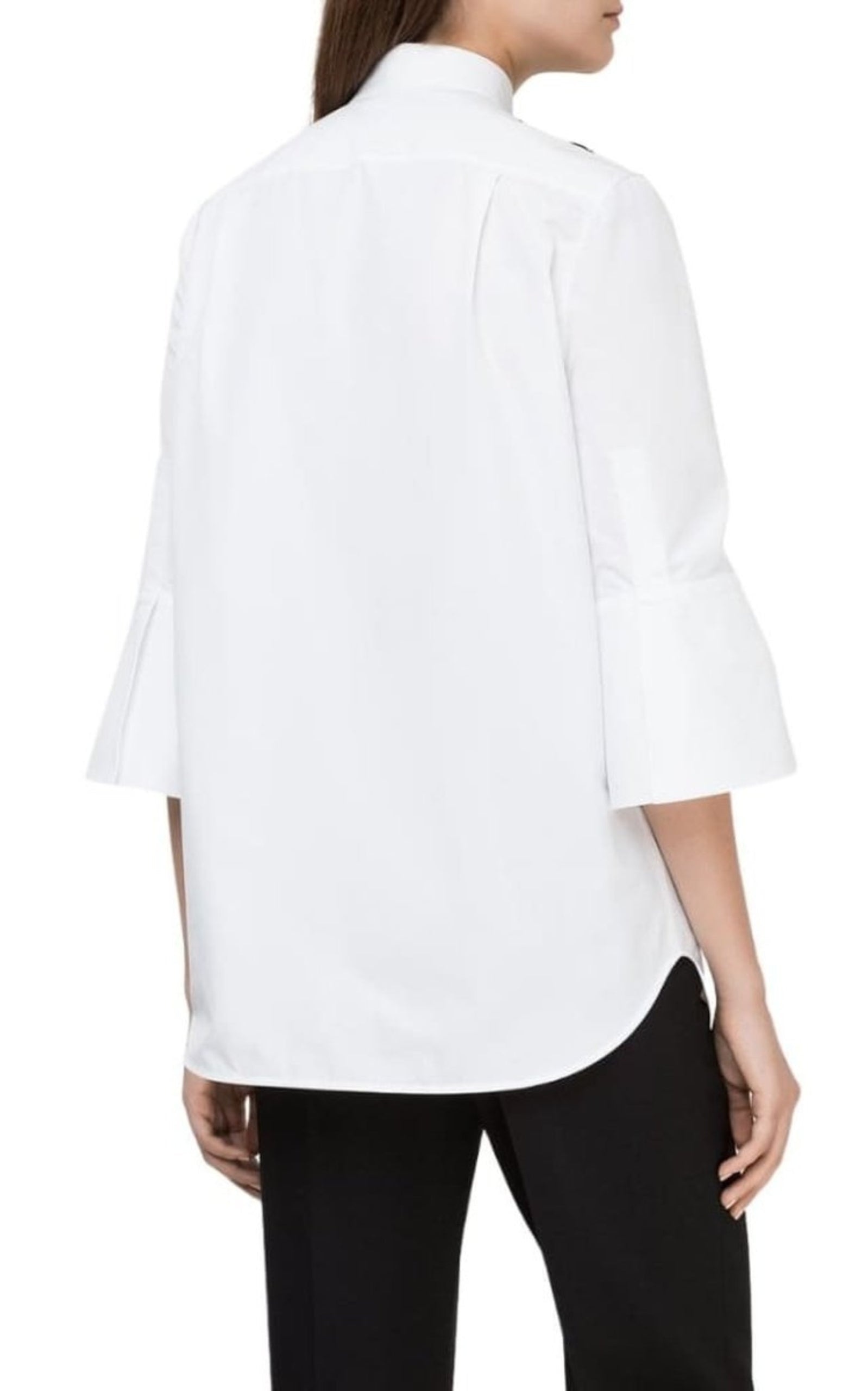 White Floral Embroidery Cotton Shirt with Tie - 3