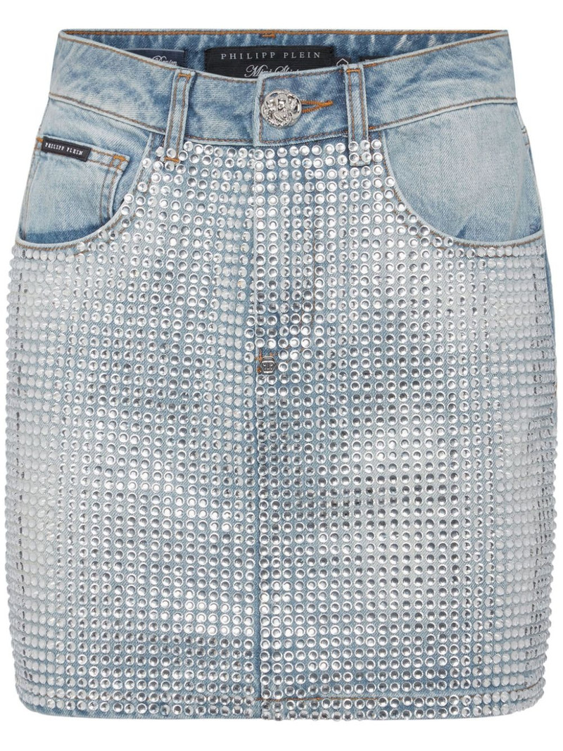 crystal-embellished denim miniskirt 1