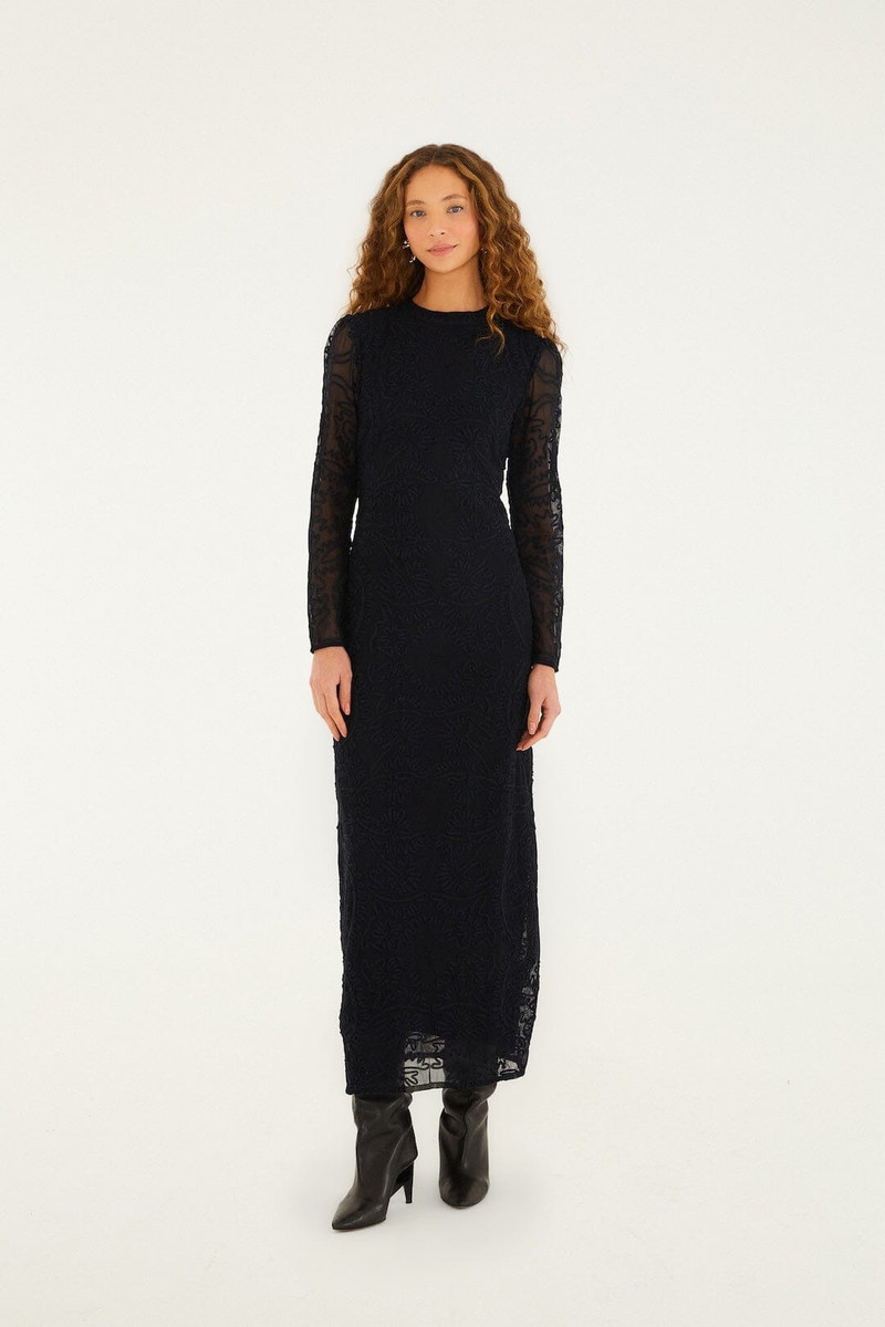 Black Embroidered Sheer Sleeve Maxi Dress 4