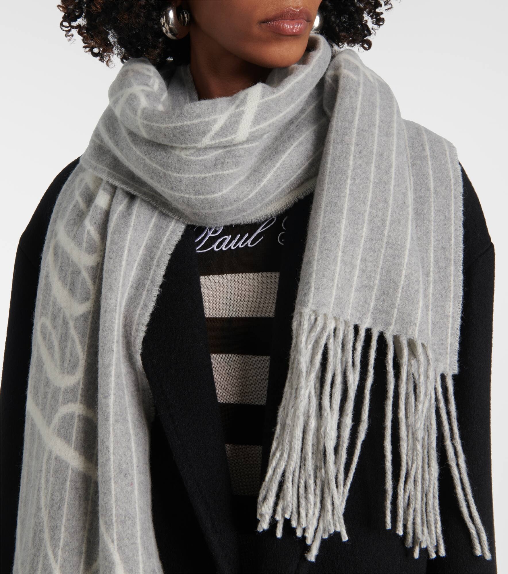 Logo pinstripe fringed wool scarf - 3