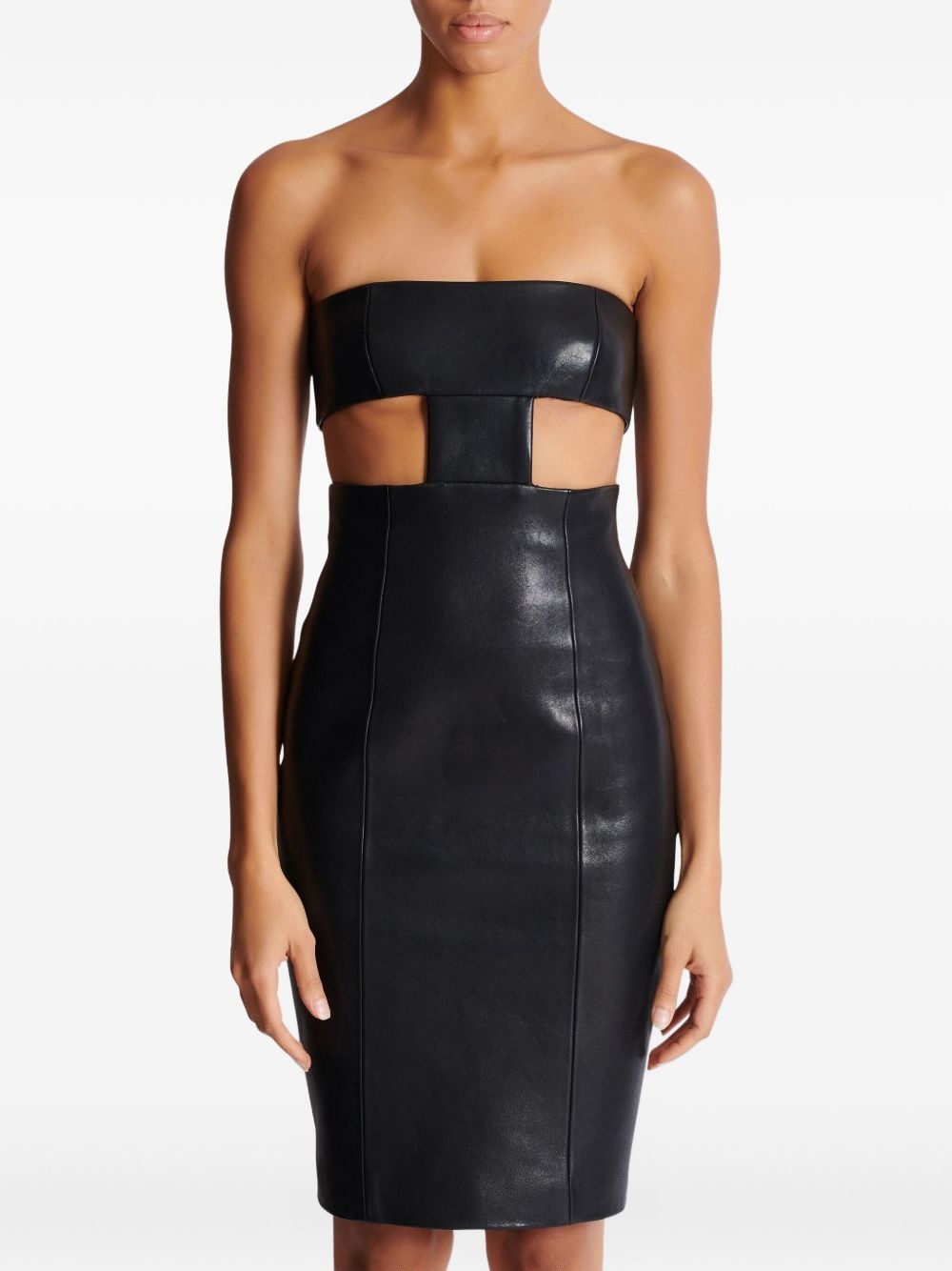 strapless leather mini dress - 5
