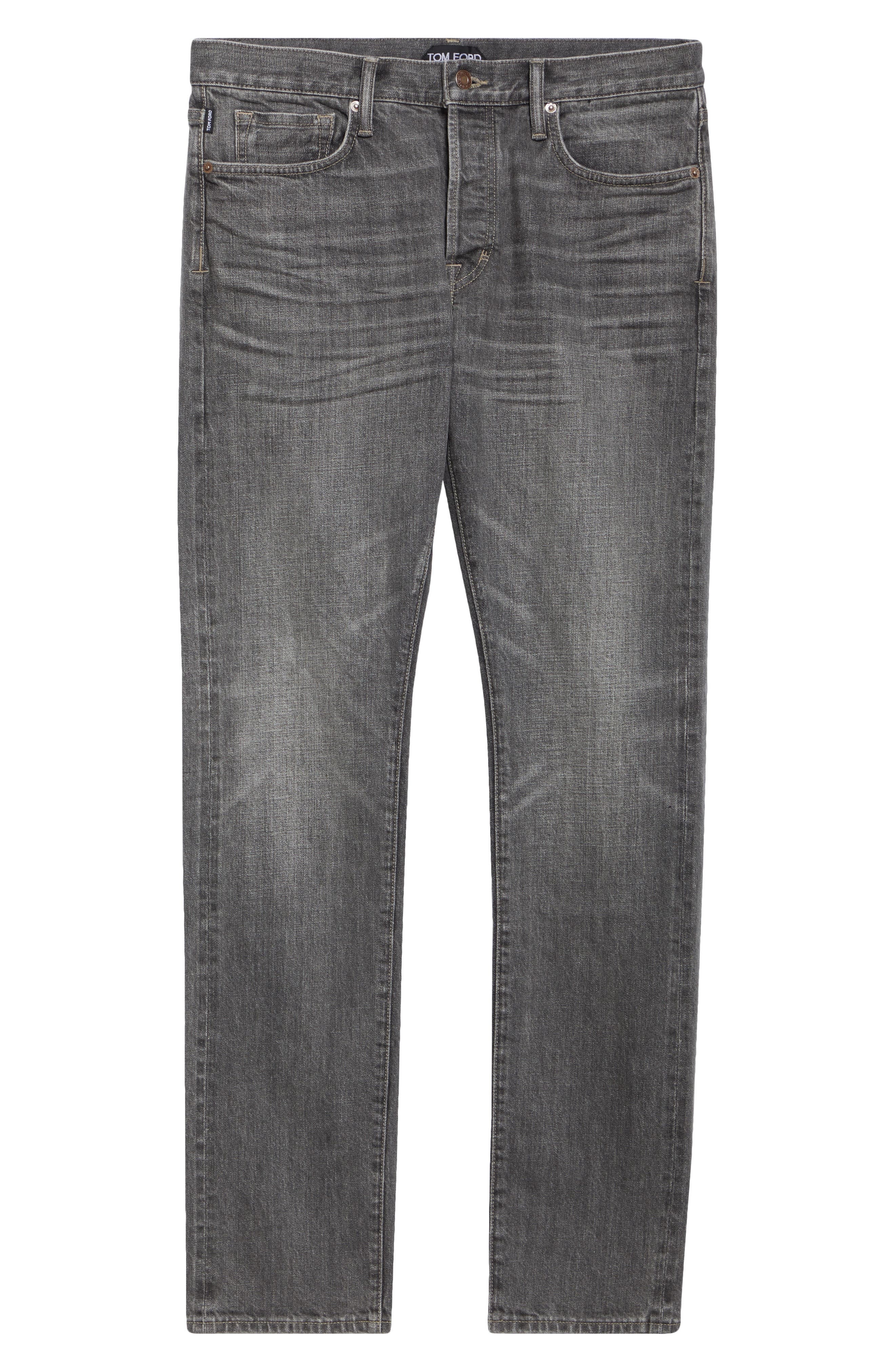 TOM FORD Selvedge Straight Fit Jeans in Ig670 Grey High/Low at Nordstrom - 5