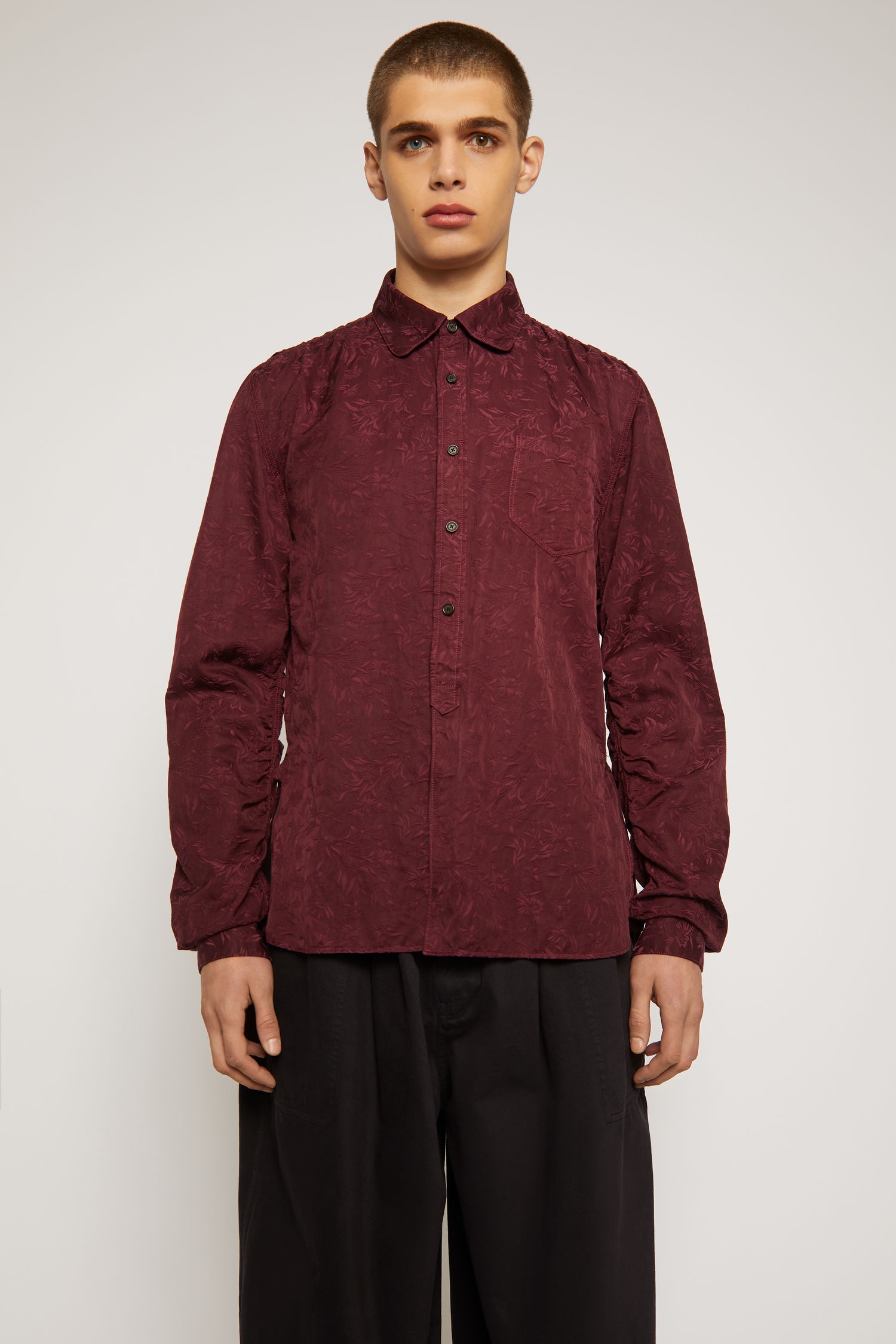 Floral jacquard shirt burgundy - 2