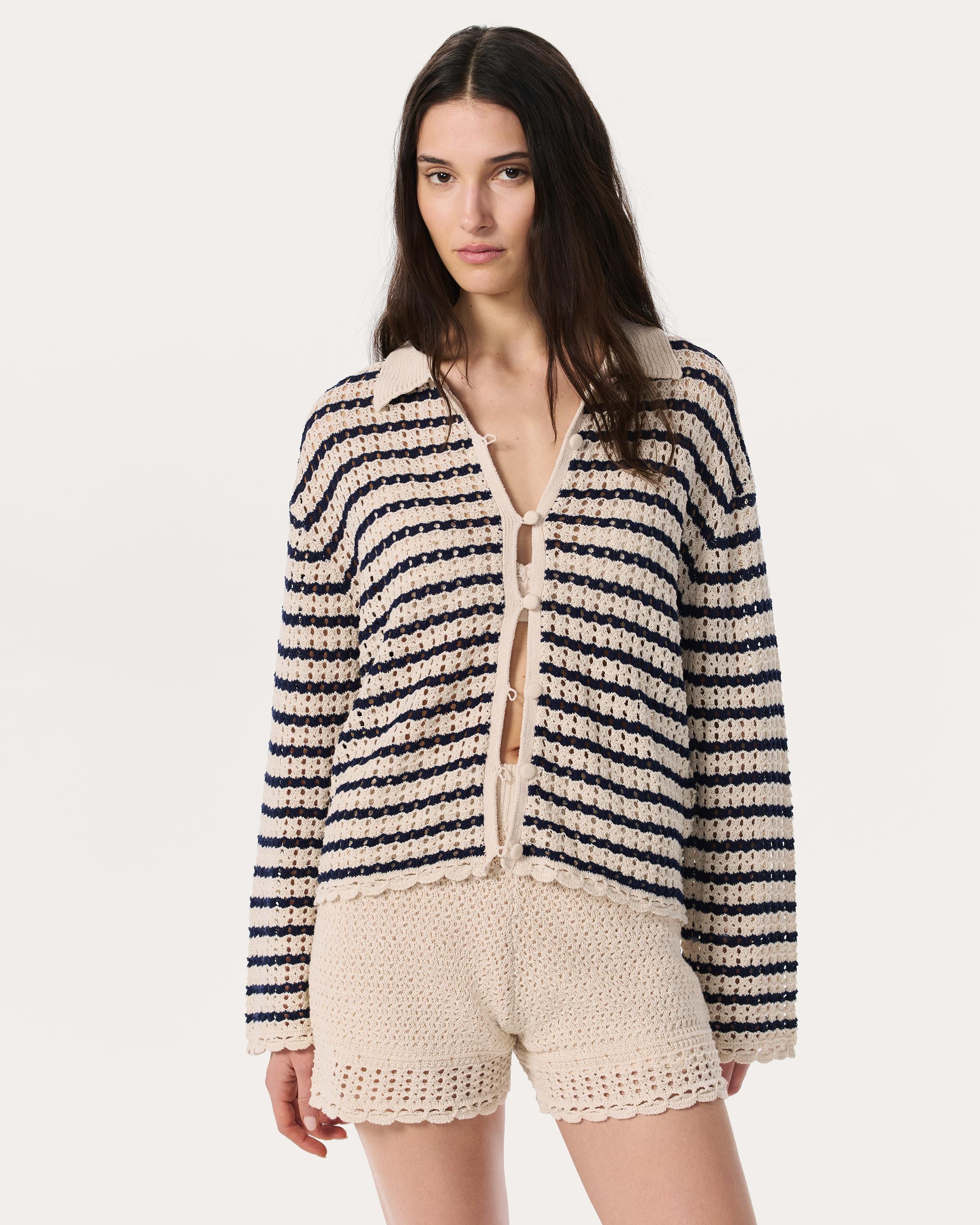 Khloe Striped Open-Knit Cardigan - 2