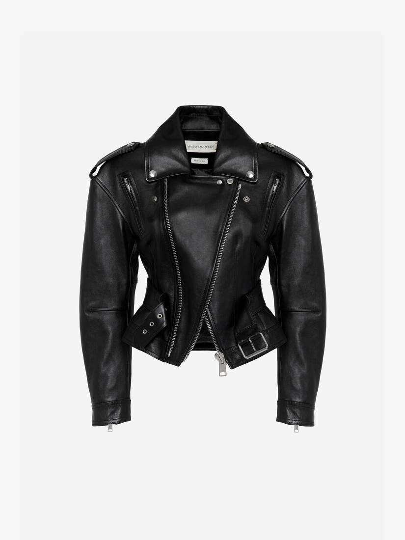 Women's Leather Biker Jacket in Black - 1