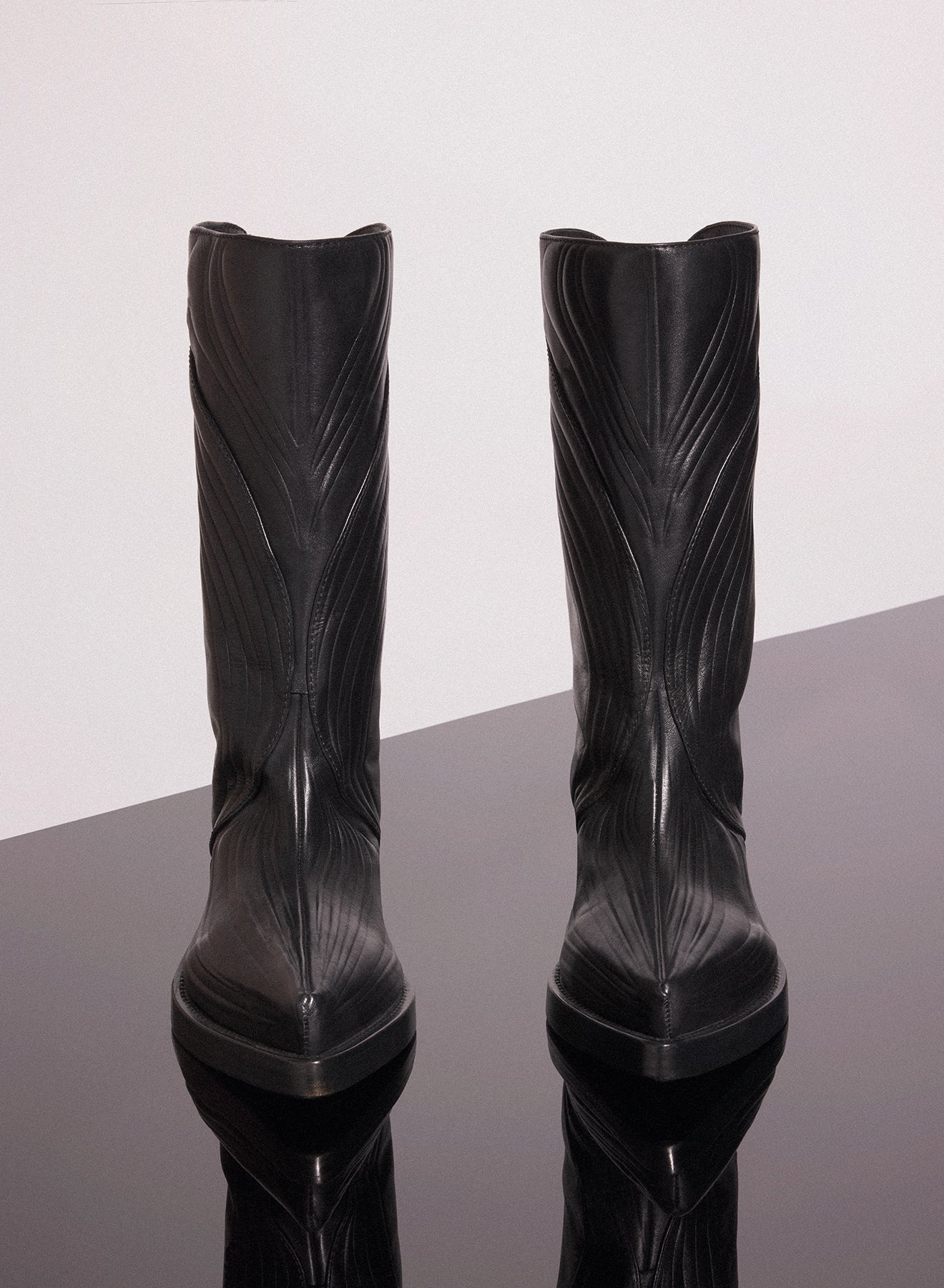 black embossed leather santiag boots - 3