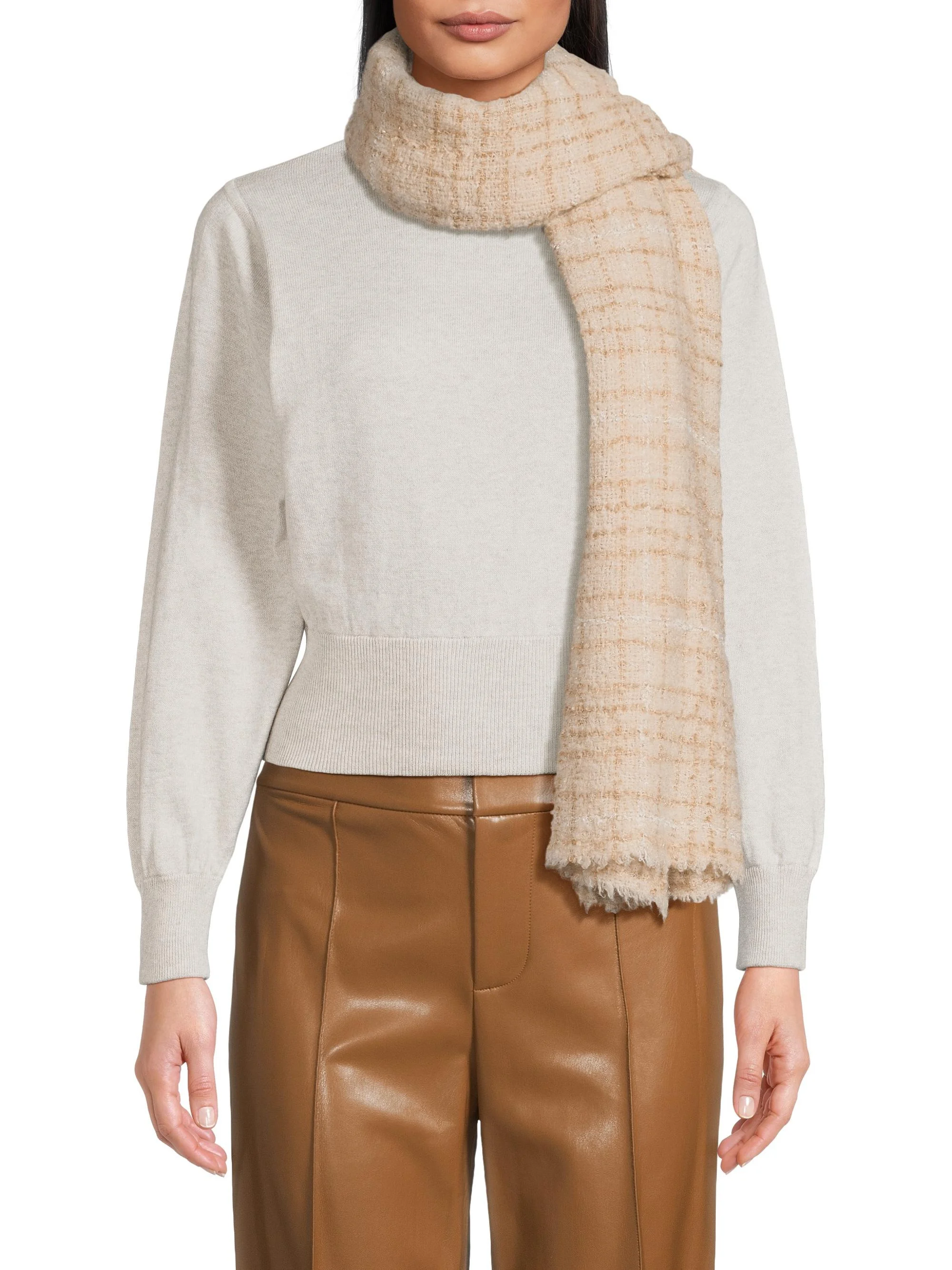 Women's Manon Plaid Wool-Blend Scarf - Light Beige - 1