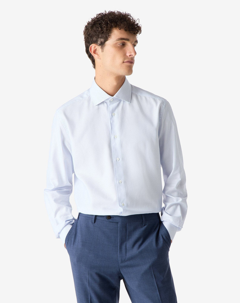 CORNELIANI White and light Blue textured cotton shirt outlook