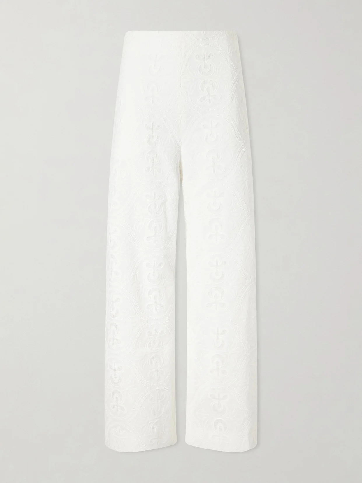 Nynette Floral-embroidered Cotton-blend Wide-leg Pants - 1