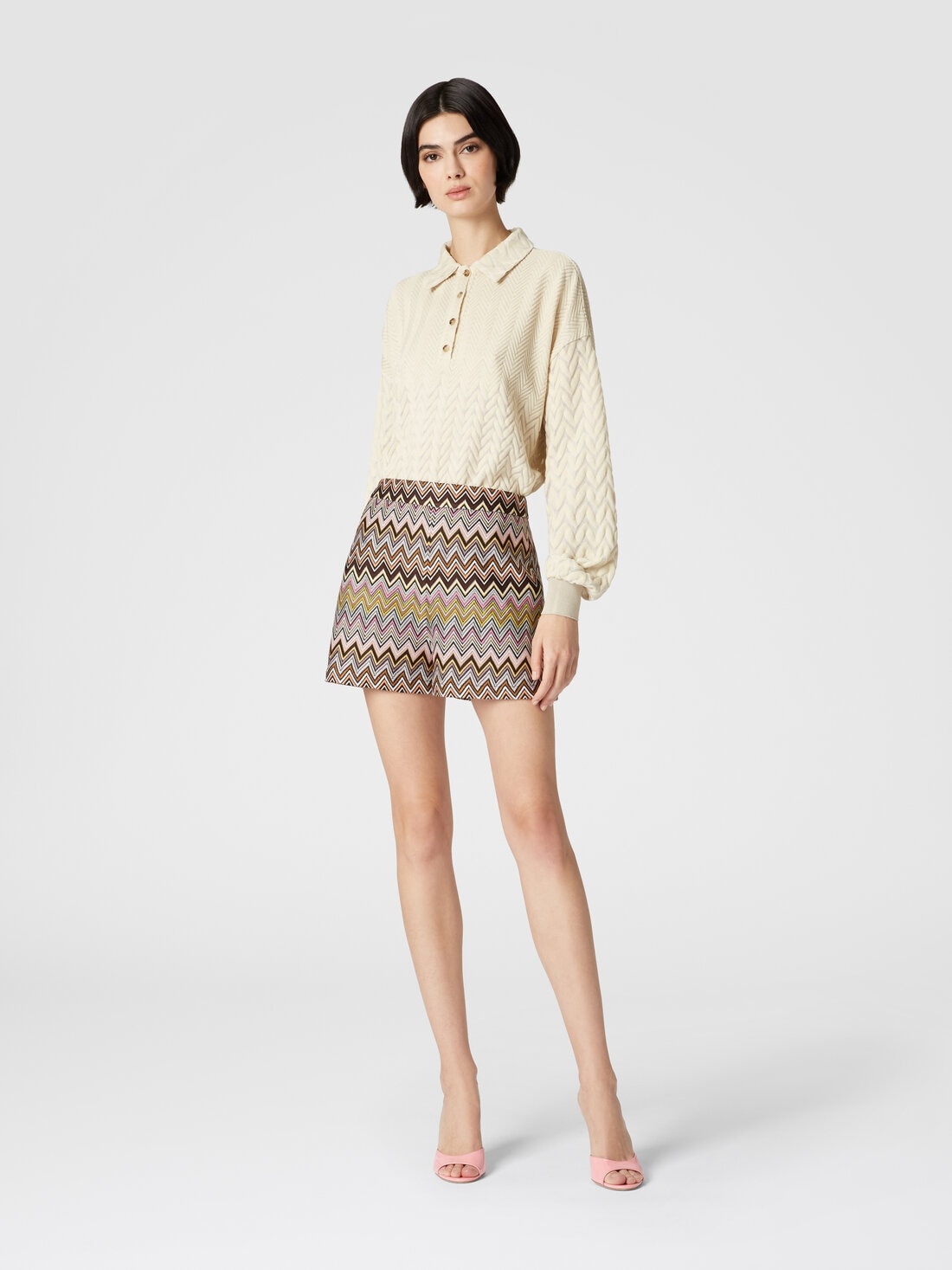 Long-sleeved polo shirt with tone-on-tone chevron - 2