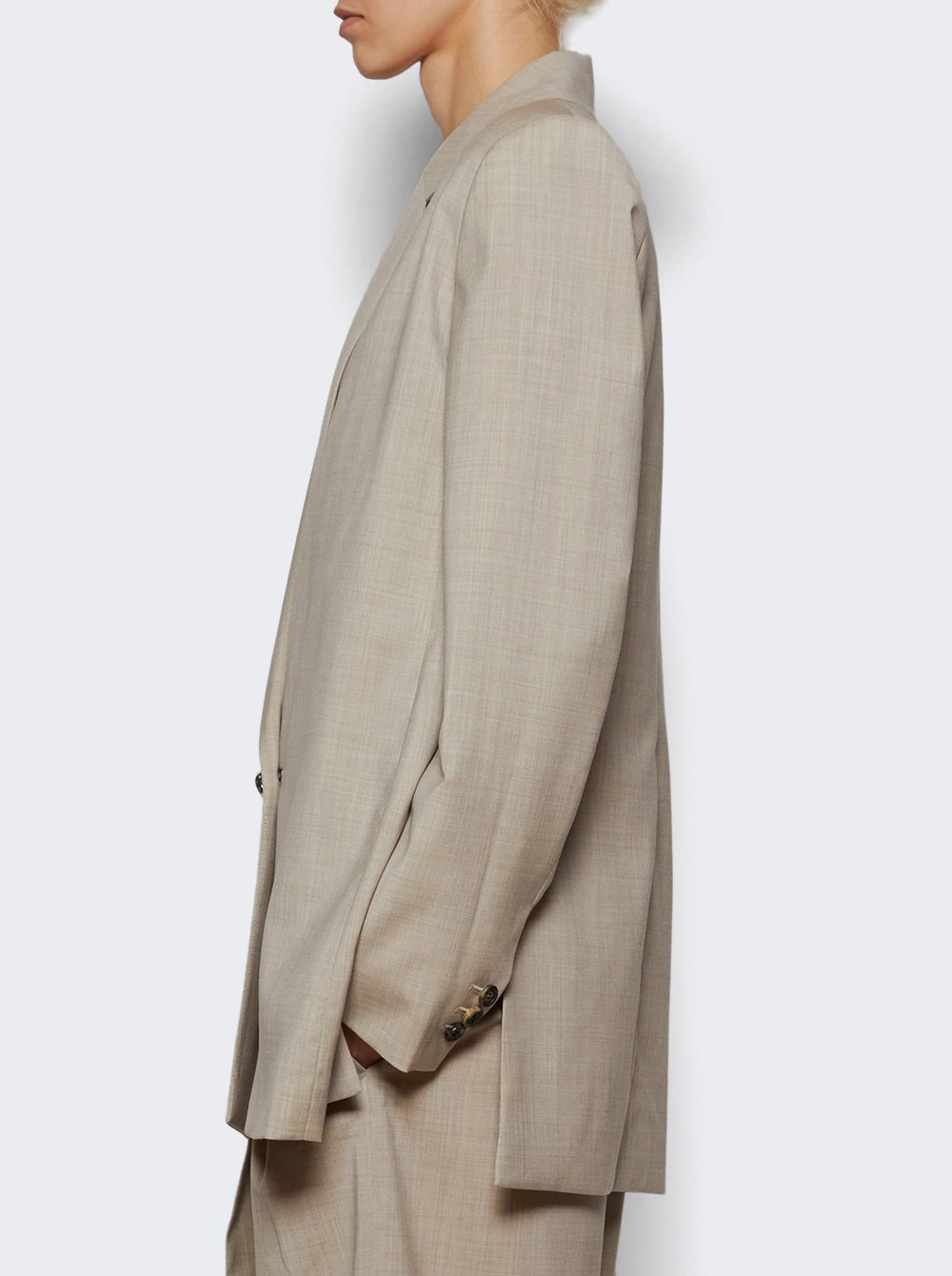 Wool Tailored Jacket Light Beige Melange - 3