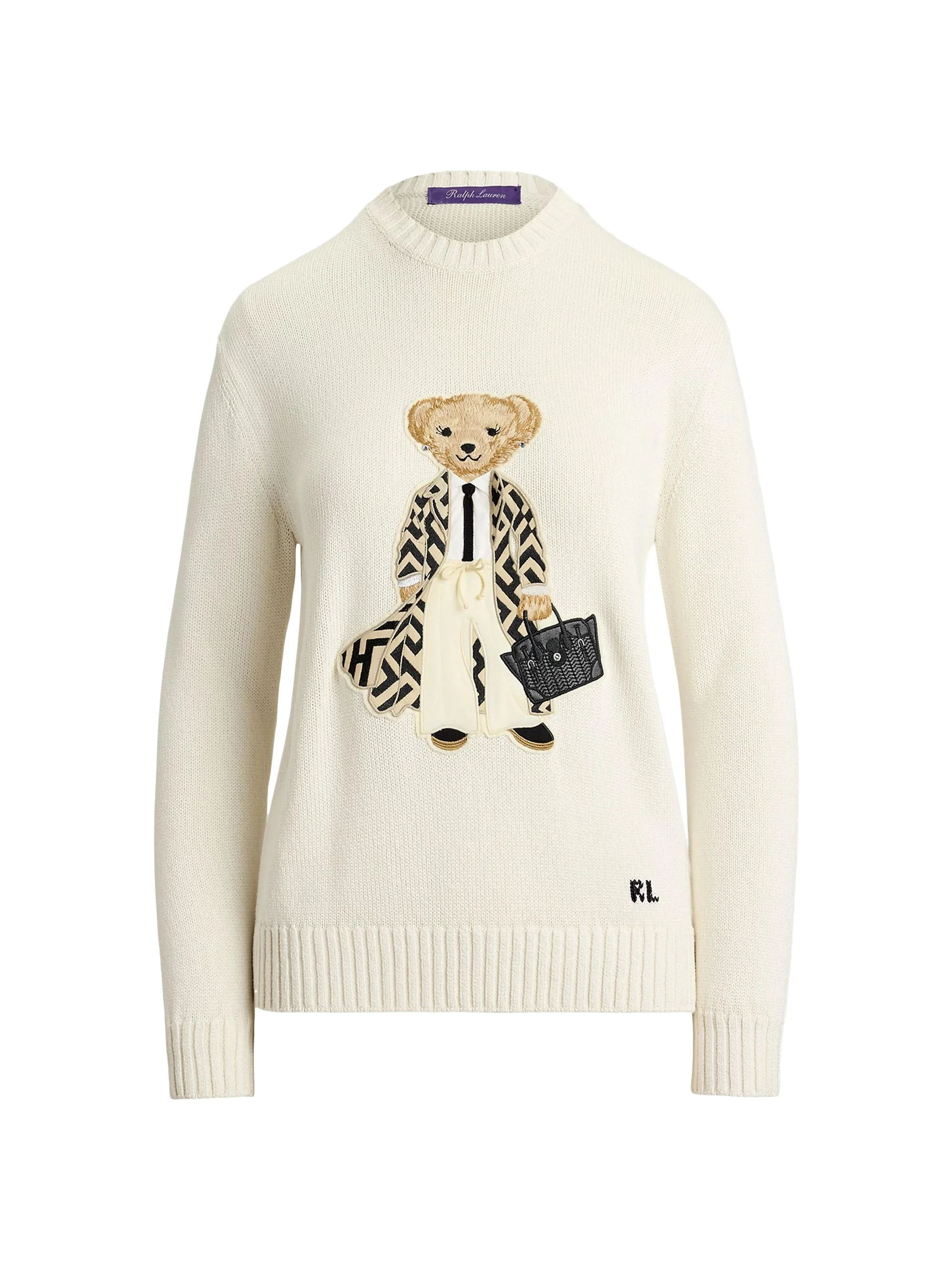 Women's Polo Bear Silk Crewneck Sweater - White - 1