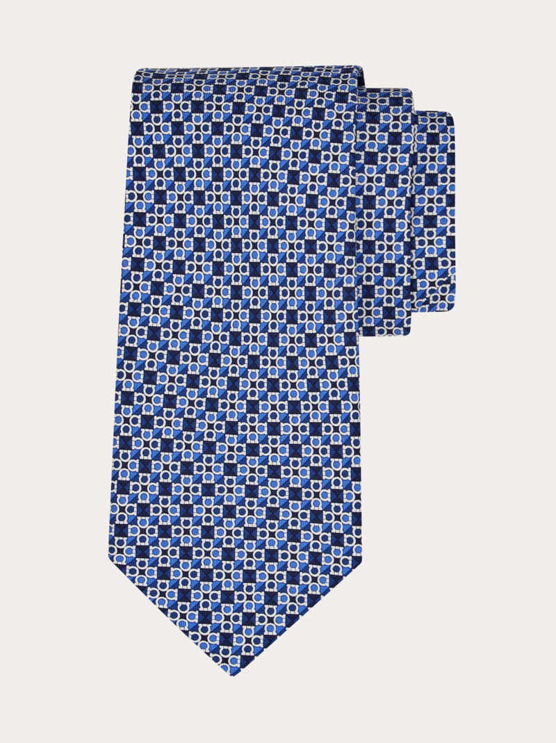 Gancini square print silk tie 1