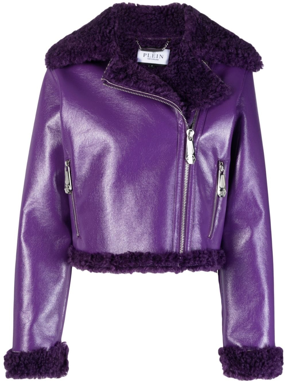 faux shearling-trim biker jacket - 1