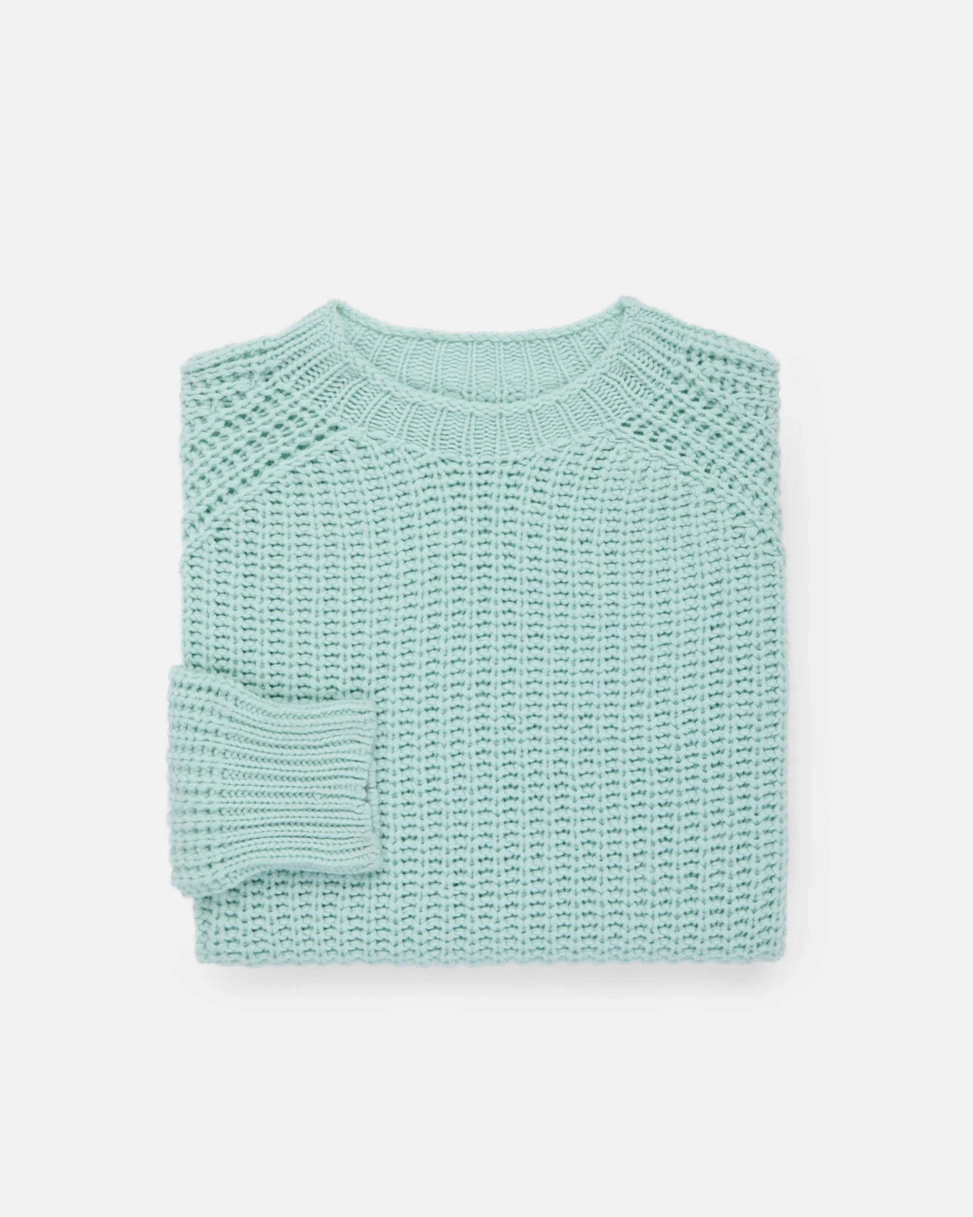 MADE-IN-SCOTLAND ICY BLUE LAMBSWOOL SHAKER STITCH CREW NECK SWEATER - 1