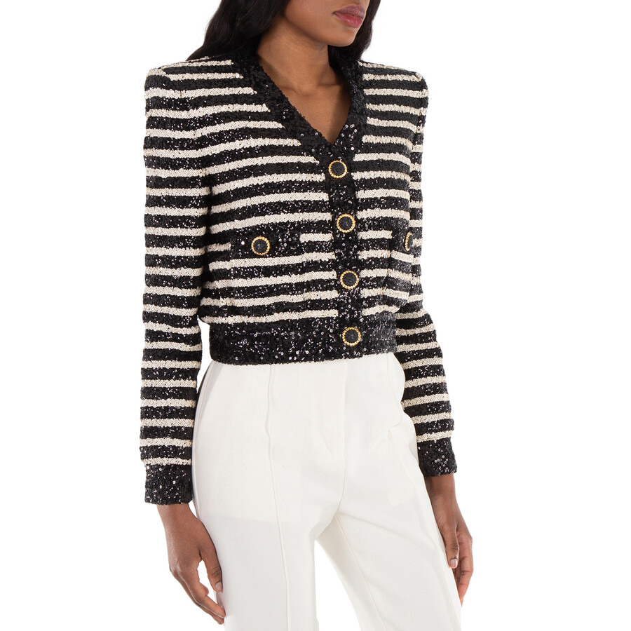 Balmain V-Neck Striped Sequinned Jacket - 2