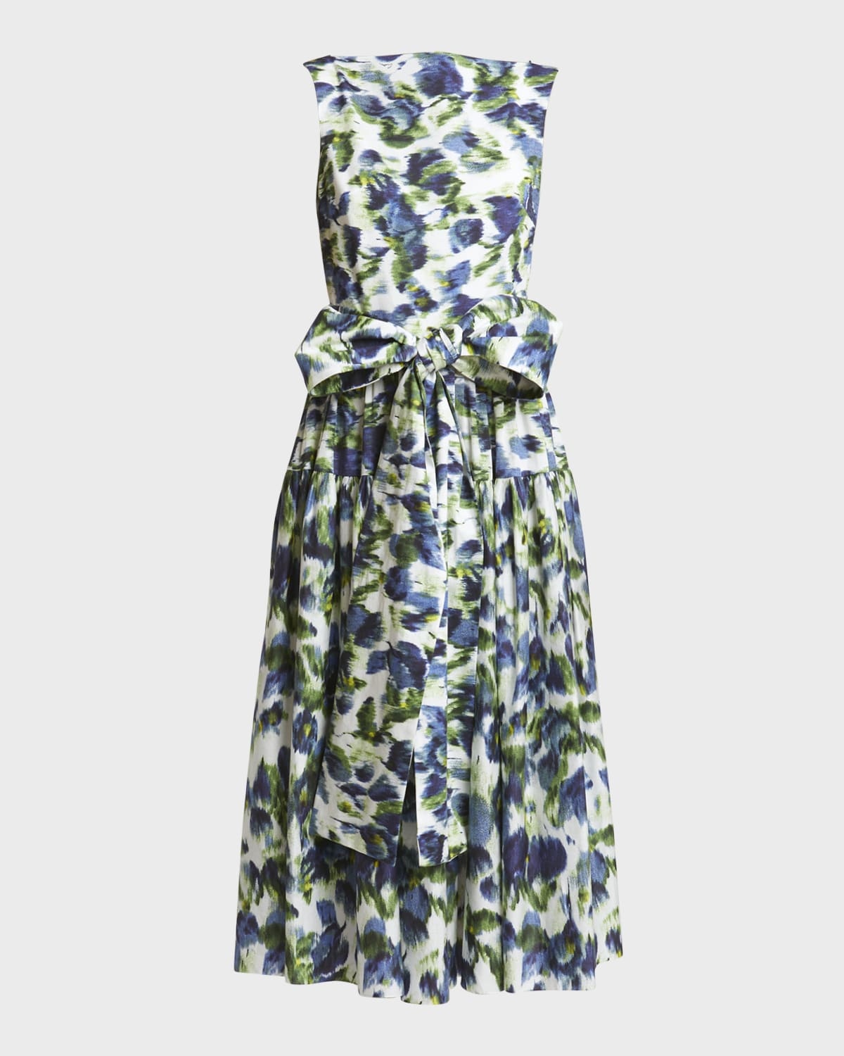 Floral Abstract Print Bow Midi Dress - 1