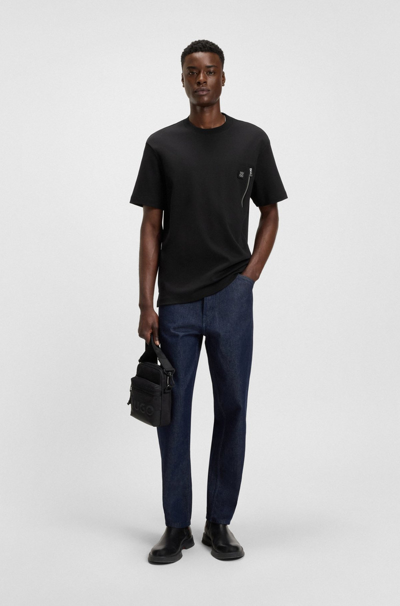 HUGO INTERLOCK-COTTON T-SHIRT WITH ZIP POCKET outlook